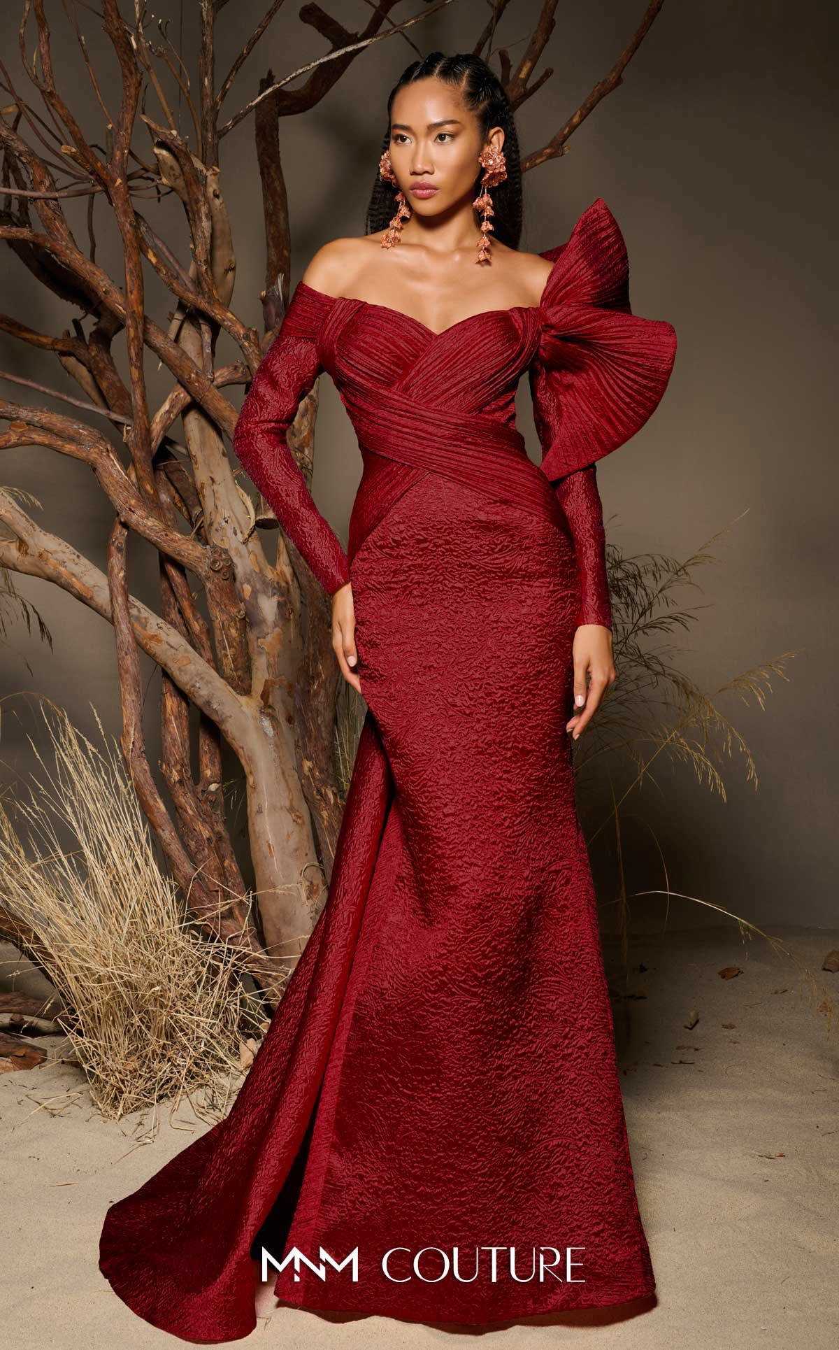Formal Dresses Pleated Long Prom Mermaid Formal Dress MNM Couture F02982 Red