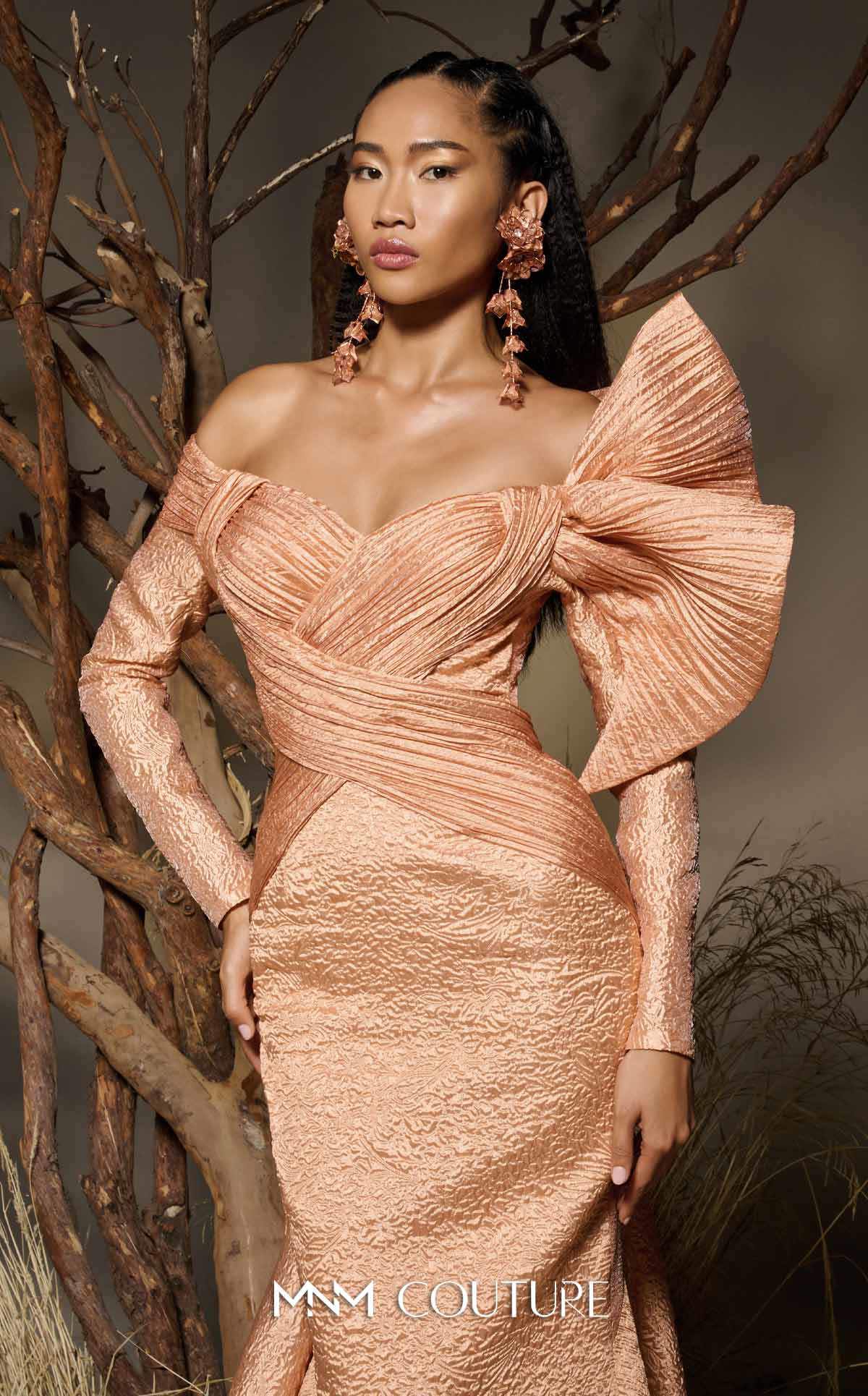 Formal Dresses Pleated Long Prom Mermaid Formal Dress MNM Couture F02982 Peach