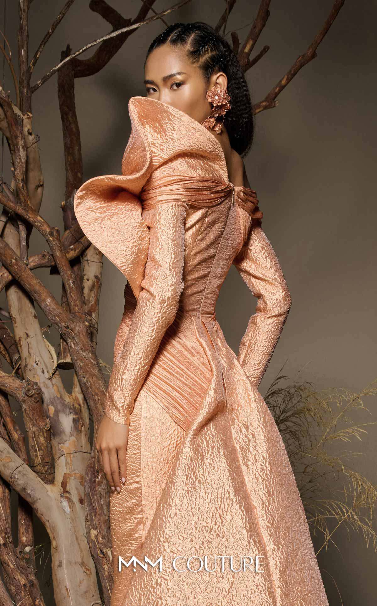 Formal Dresses Pleated Long Prom Mermaid Formal Dress MNM Couture F02982 Peach