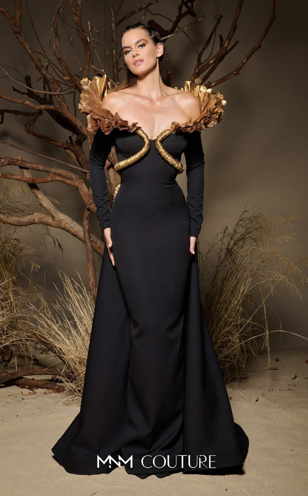 Off-the-Shoulder Floor-Length with Train Crepe Formal Sheath/Colu MNM Couture F02989
