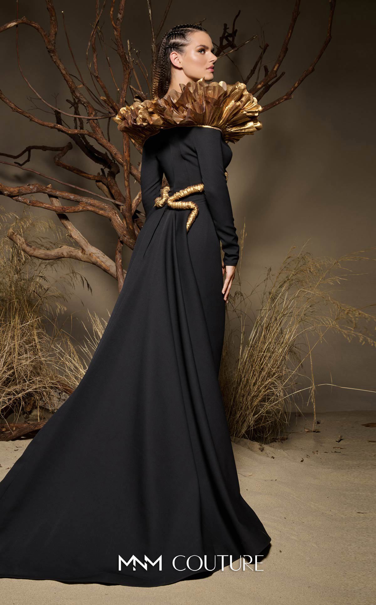 Off-the-Shoulder Floor-Length with Train Crepe Formal Sheath/Colu MNM Couture F02989