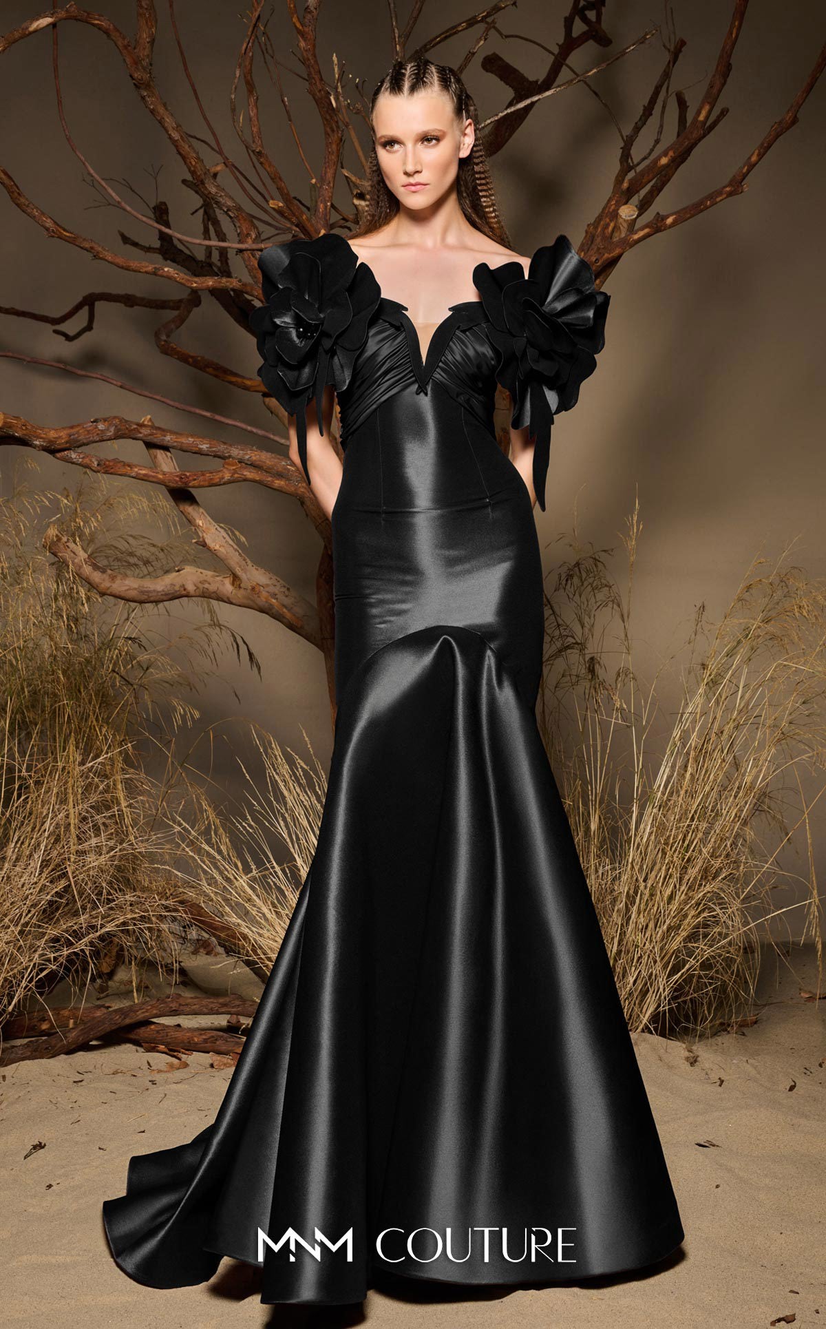 Prom Dresses Long Formal 3D Floral Mermaid Prom Dress MNM Couture F02993 Black