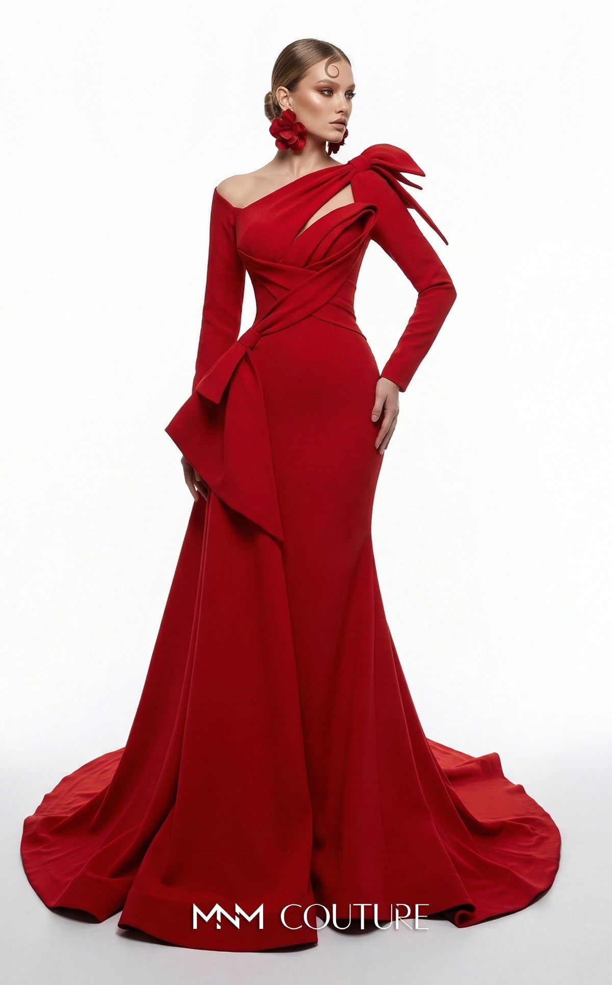 One-Shoulder Floor-Length Satin Evening Mermaid MNM Couture F03001