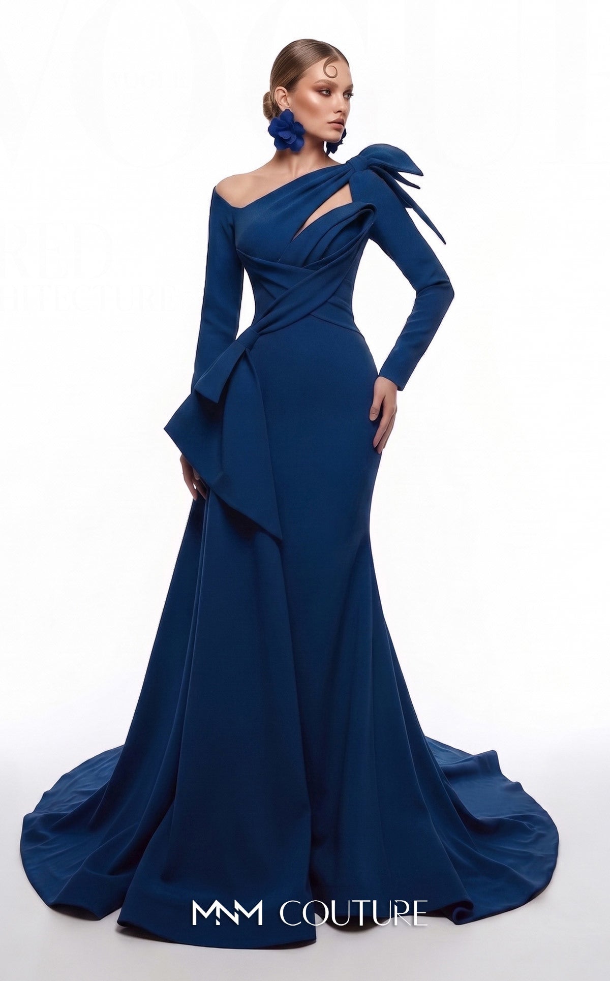 One-Shoulder Floor-Length Satin Evening Mermaid MNM Couture F03001