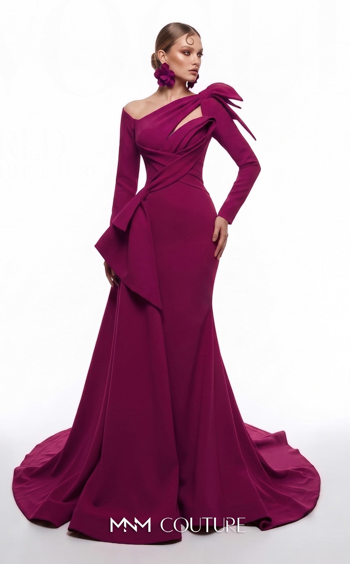 One-Shoulder Floor-Length Satin Evening Mermaid MNM Couture F03001