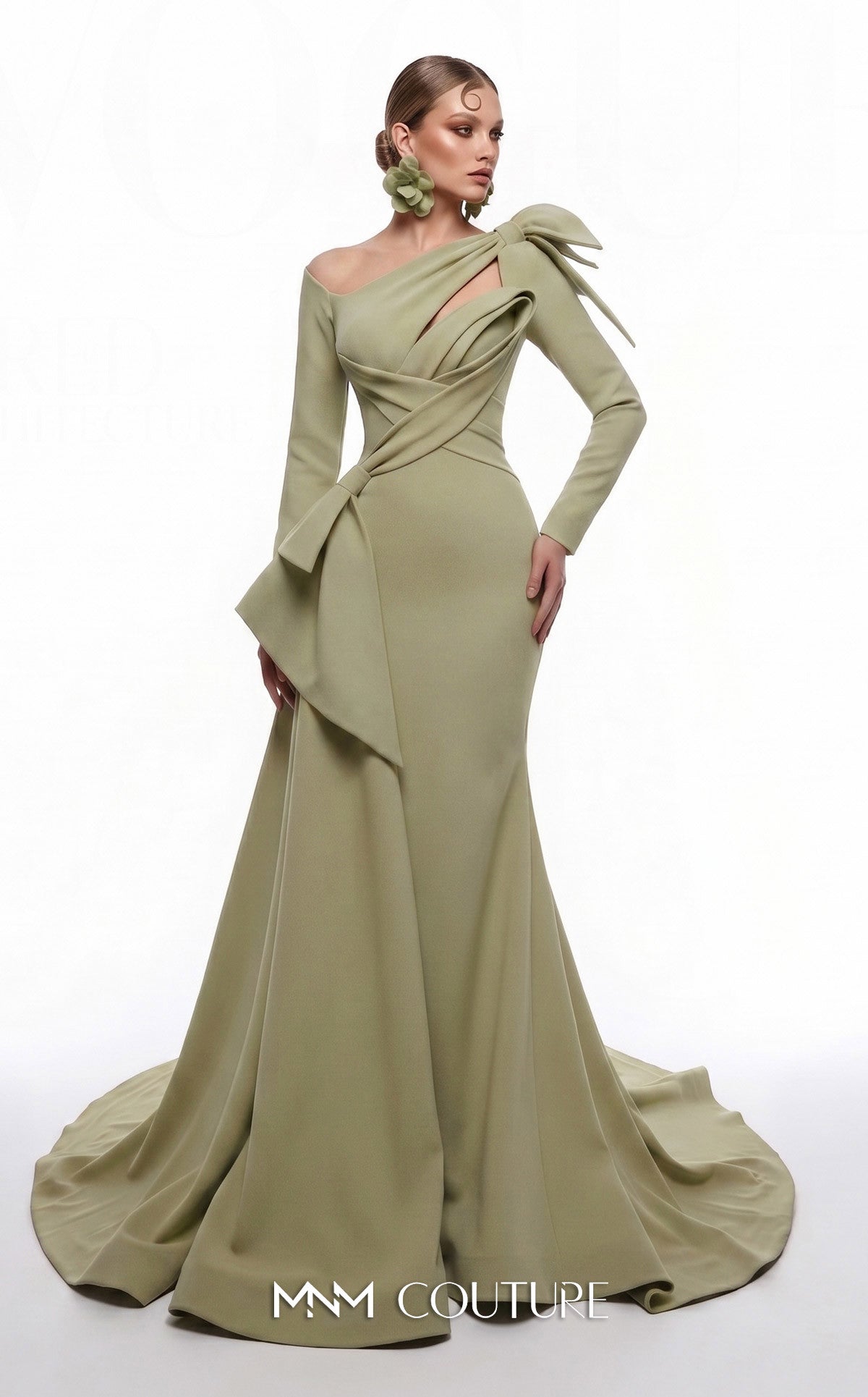 One-Shoulder Floor-Length Satin Evening Mermaid MNM Couture F03001