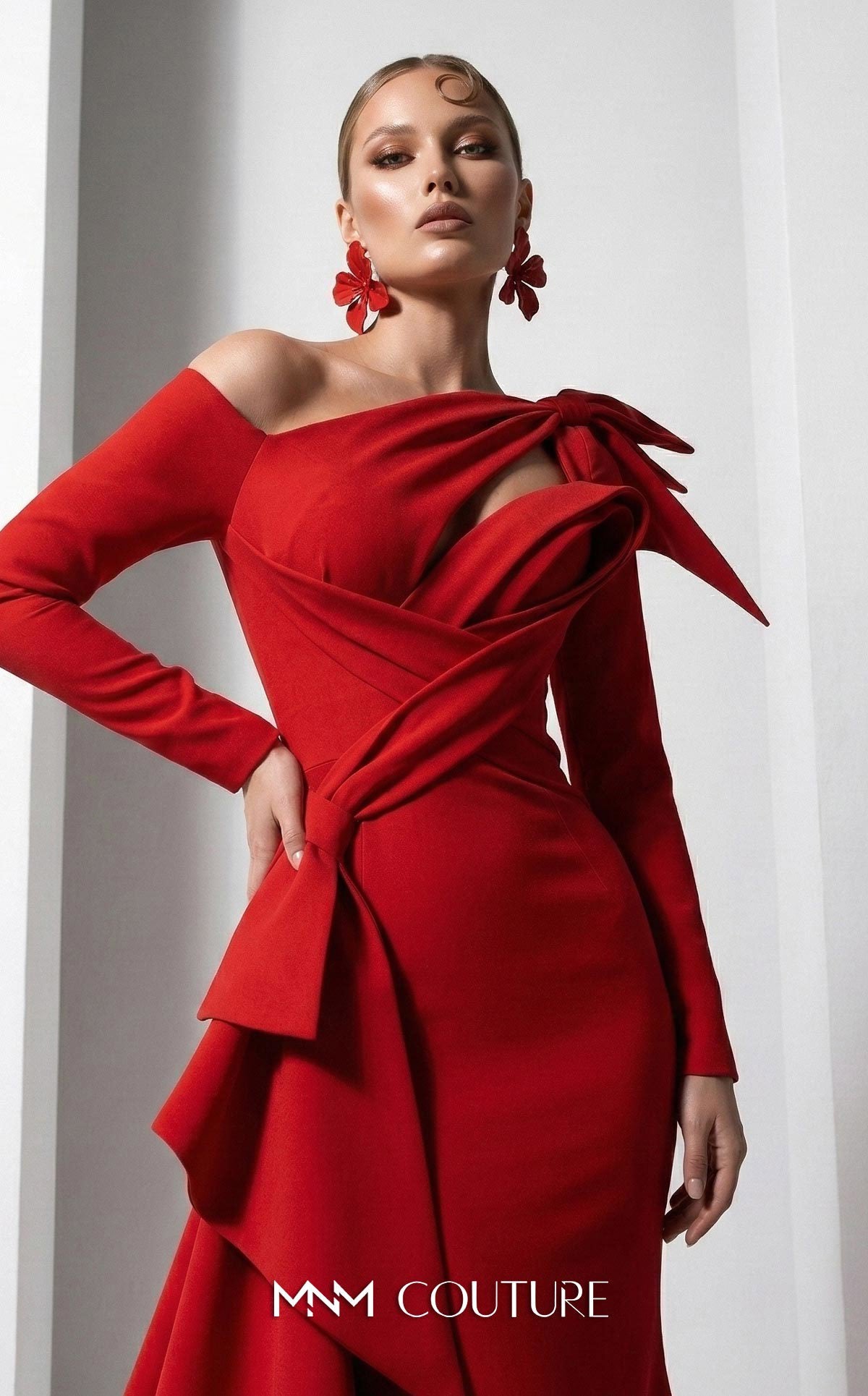 One-Shoulder Floor-Length Satin Evening Mermaid MNM Couture F03001