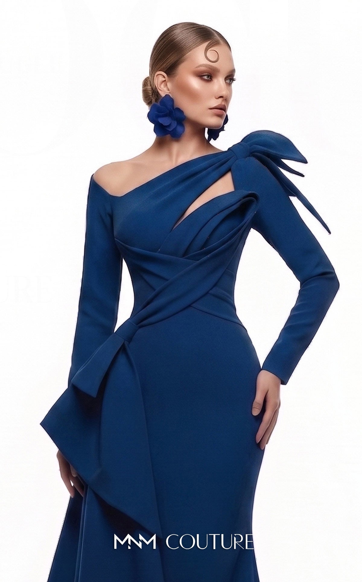 One-Shoulder Floor-Length Satin Evening Mermaid MNM Couture F03001