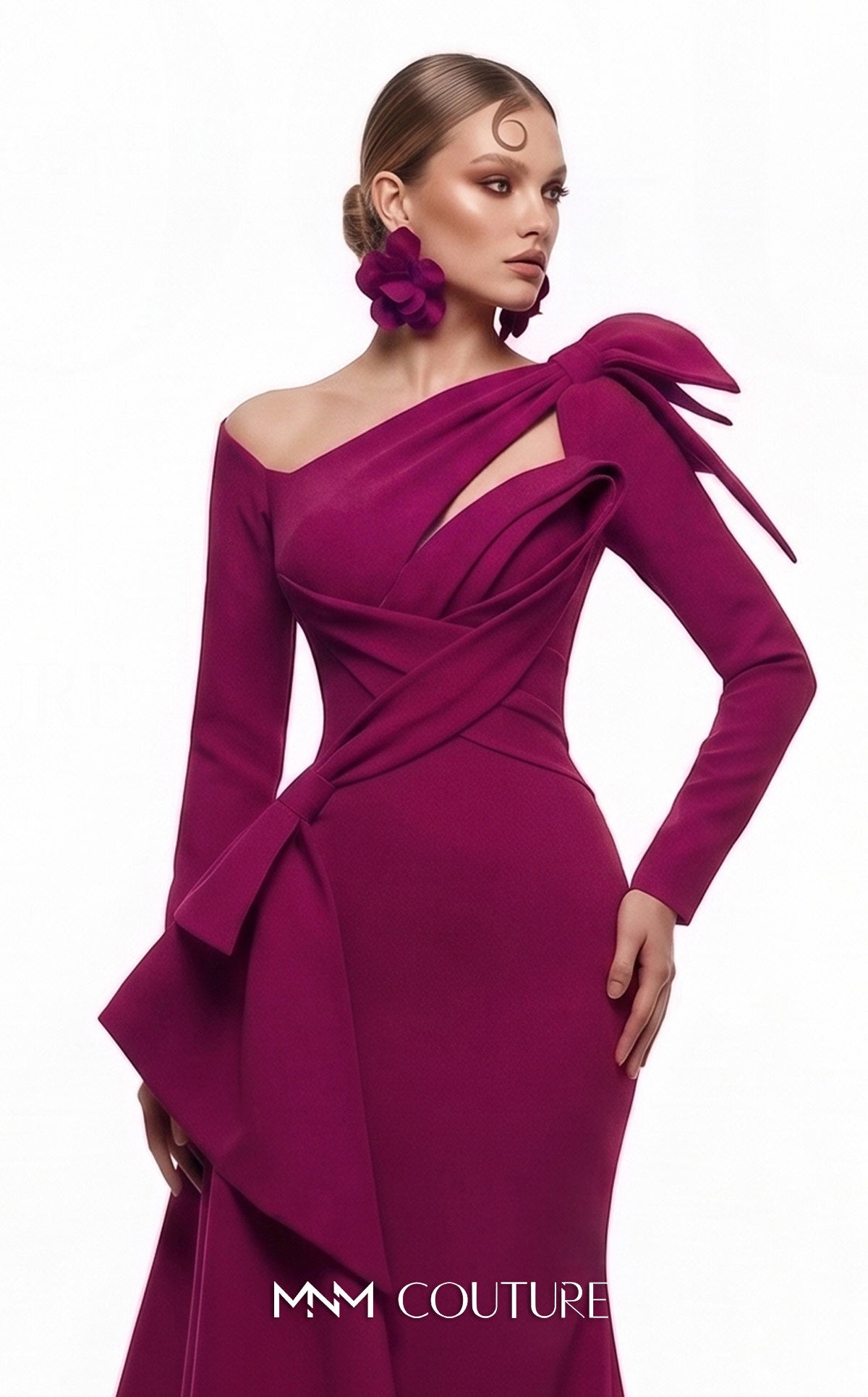 One-Shoulder Floor-Length Satin Evening Mermaid MNM Couture F03001