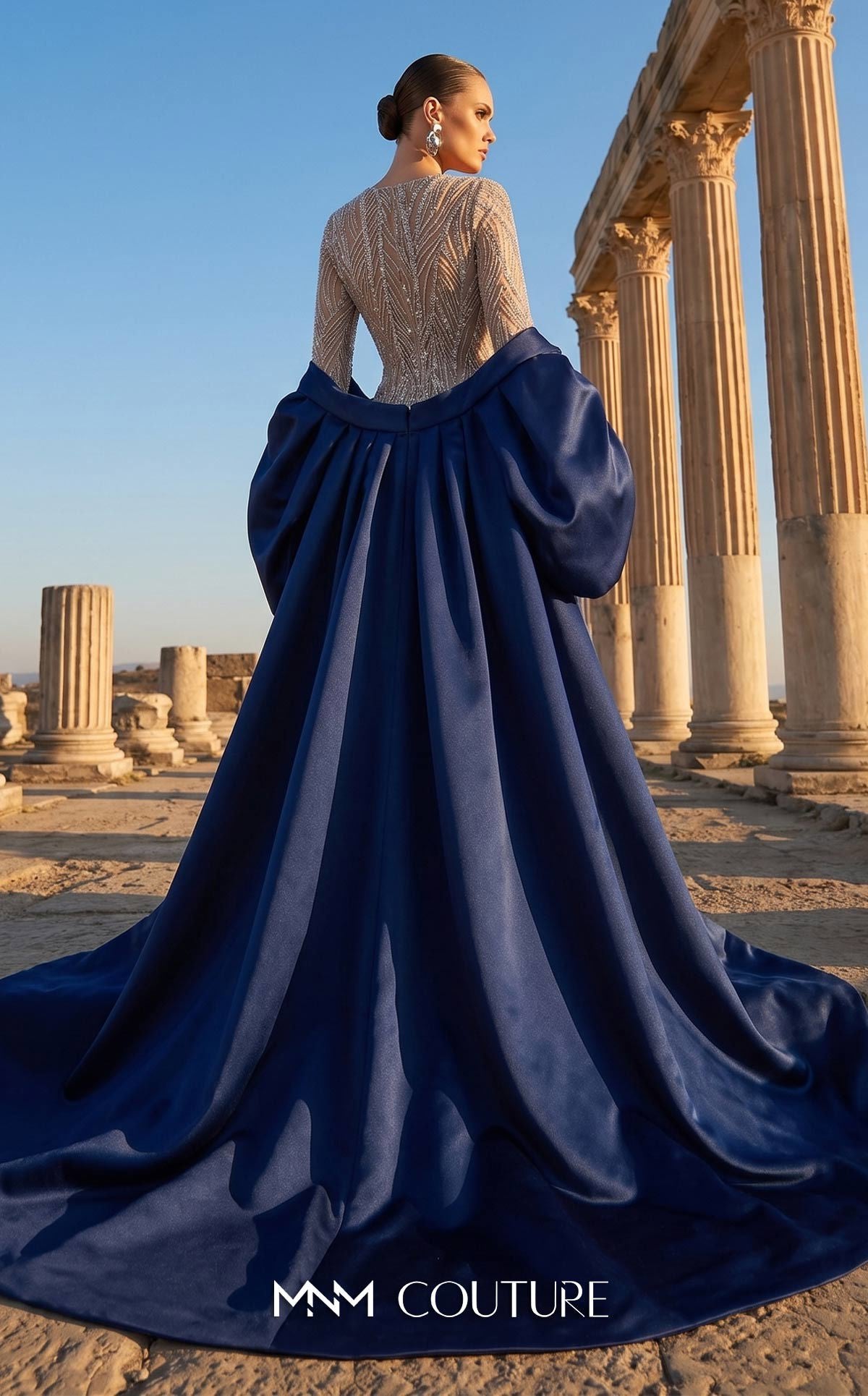 Crew/High-Neck Floor-Length with Train Sequin Formal Sheath/Column MNM Couture F03004