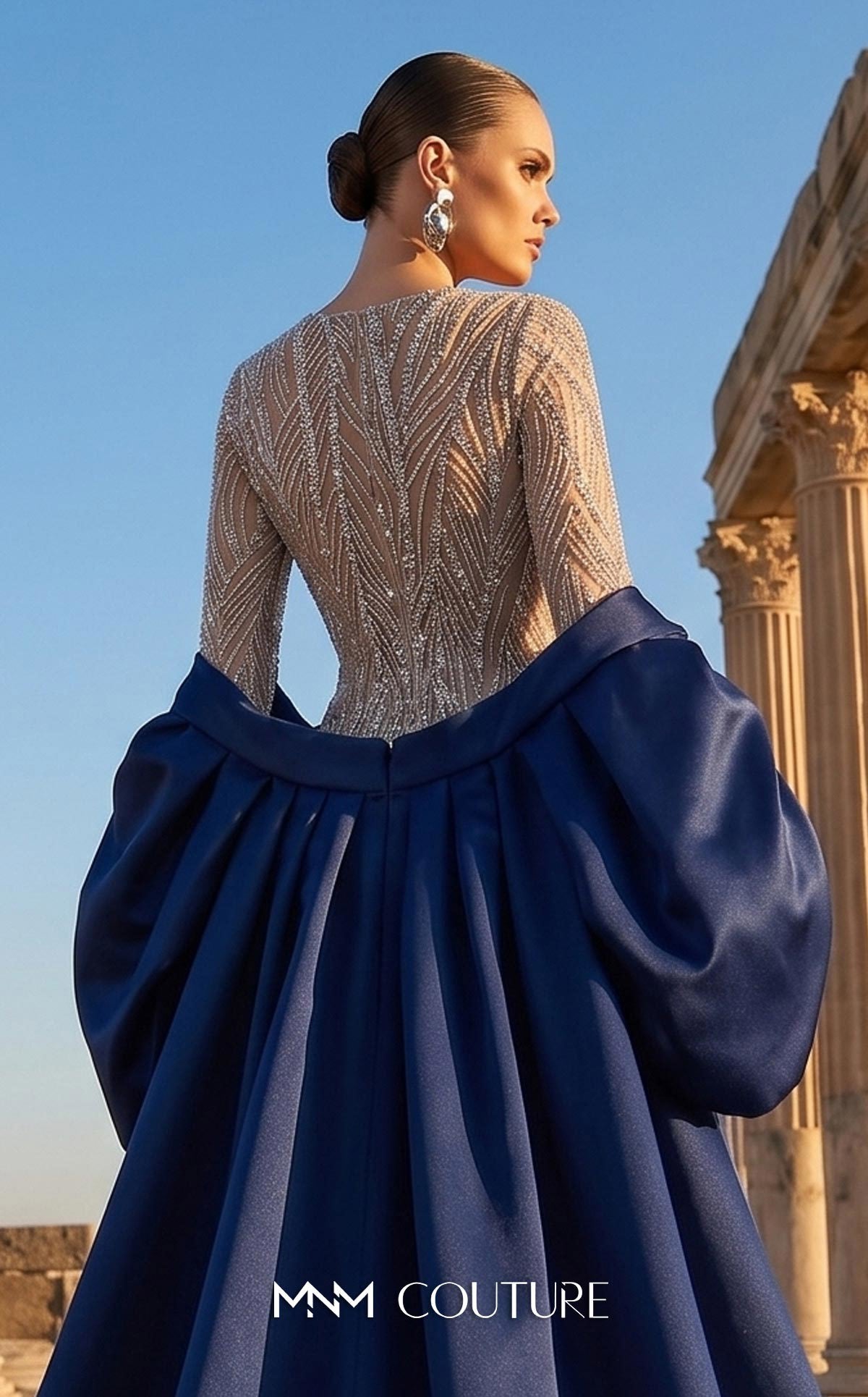 Crew/High-Neck Floor-Length with Train Sequin Formal Sheath/Column MNM Couture F03004