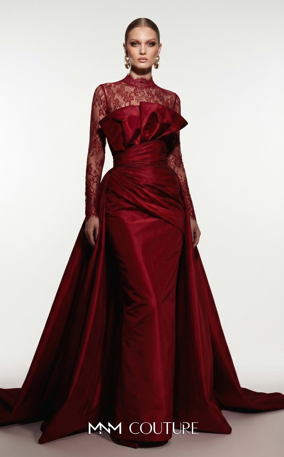 Crew/High-Neck Floor-Length Satin Formal Ball Gown MNM Couture F03006A