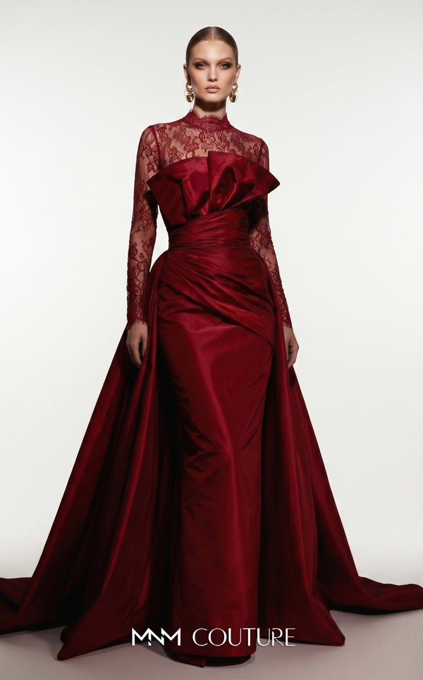 Crew/High-Neck Floor-Length Satin Formal Ball Gown MNM Couture F03006A