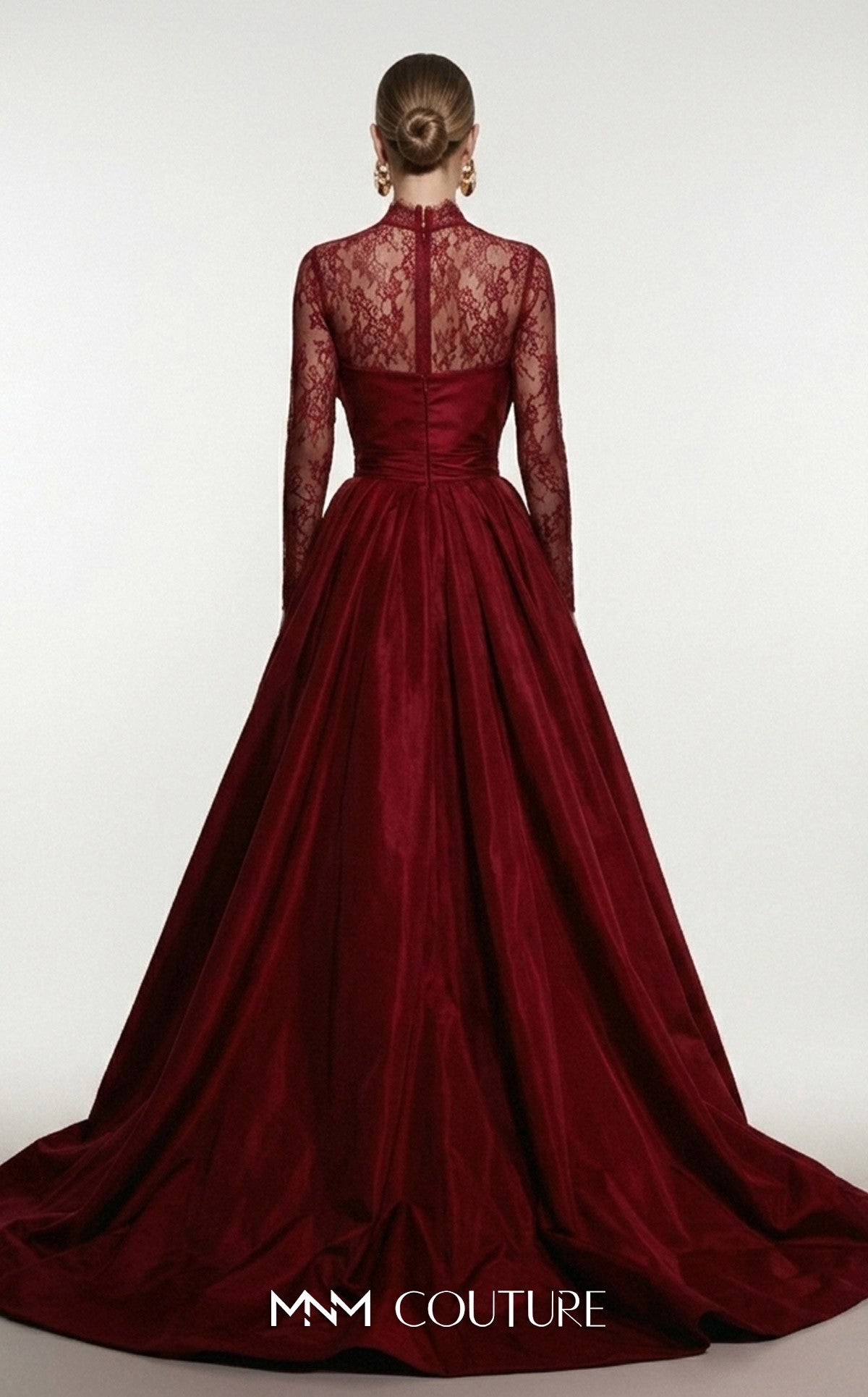 Crew/High-Neck Floor-Length Satin Formal Ball Gown MNM Couture F03006A