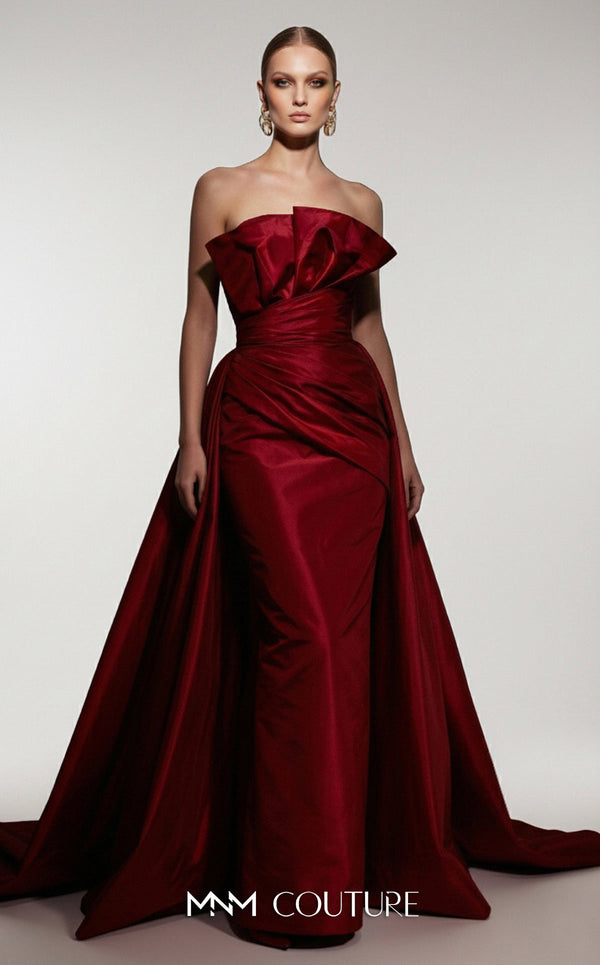 Strapless Straight Neck Floor-Length Satin Formal Ball Gown MNM Couture F03006