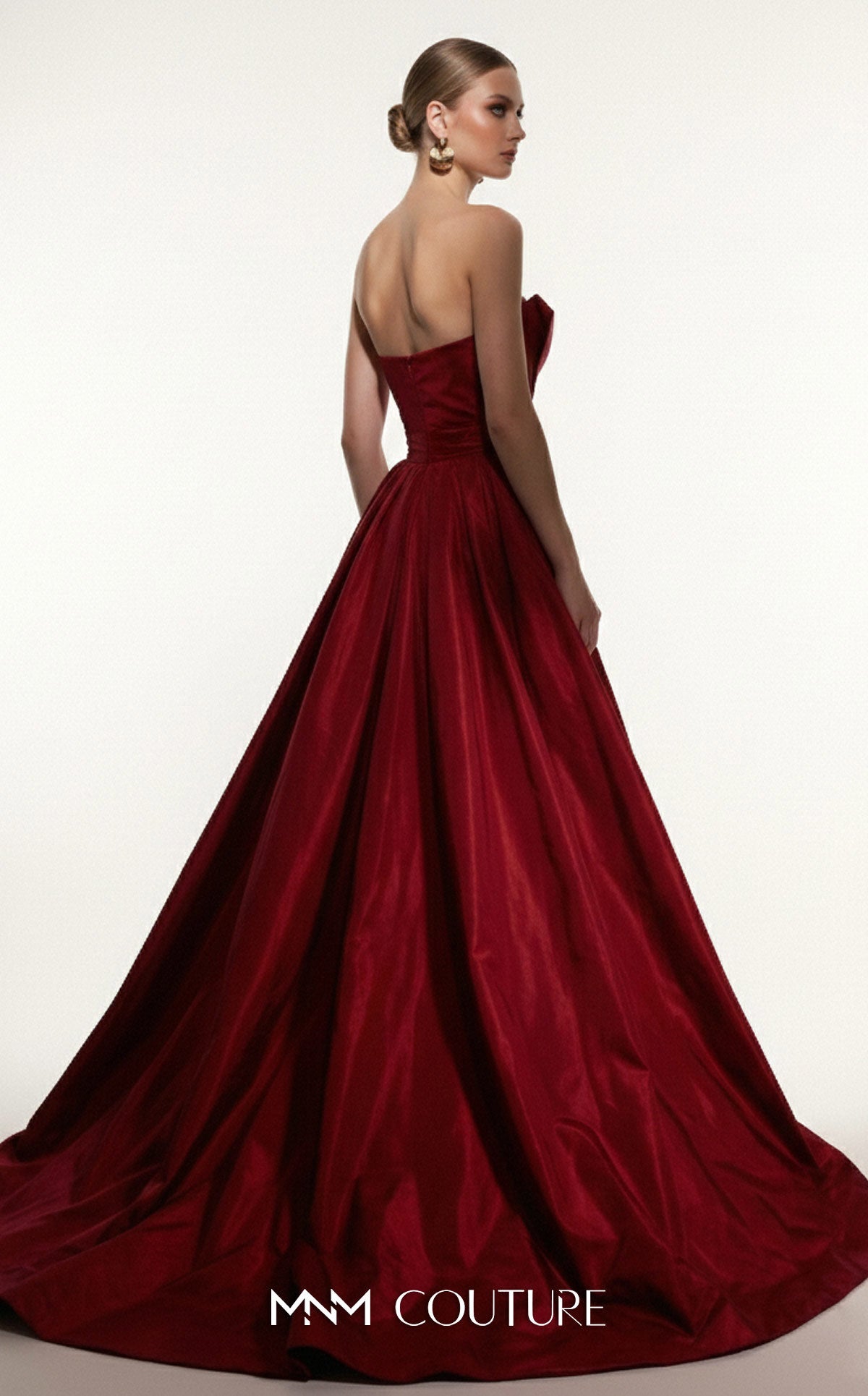 Strapless Straight Neck Floor-Length Satin Formal Ball Gown MNM Couture F03006