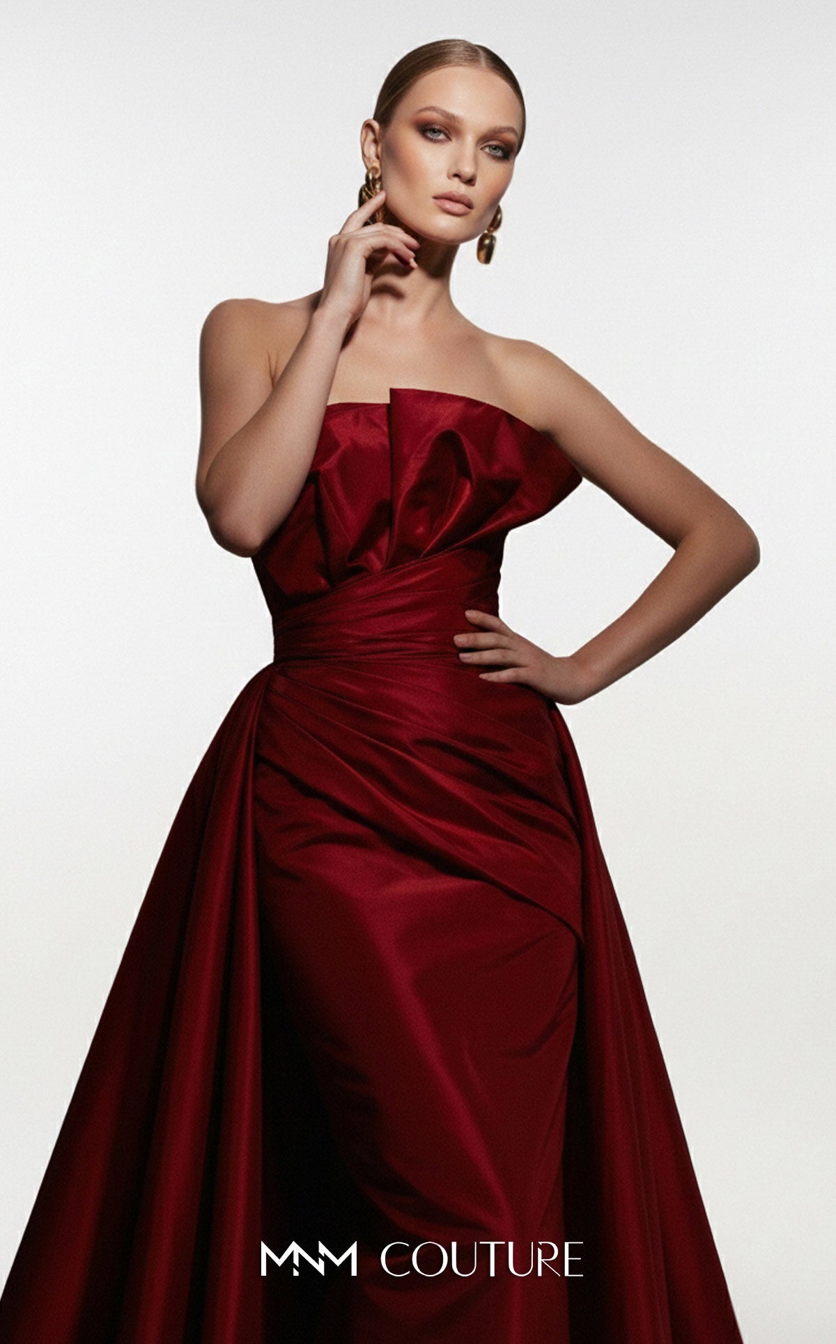 Strapless Straight Neck Floor-Length Satin Formal Ball Gown MNM Couture F03006