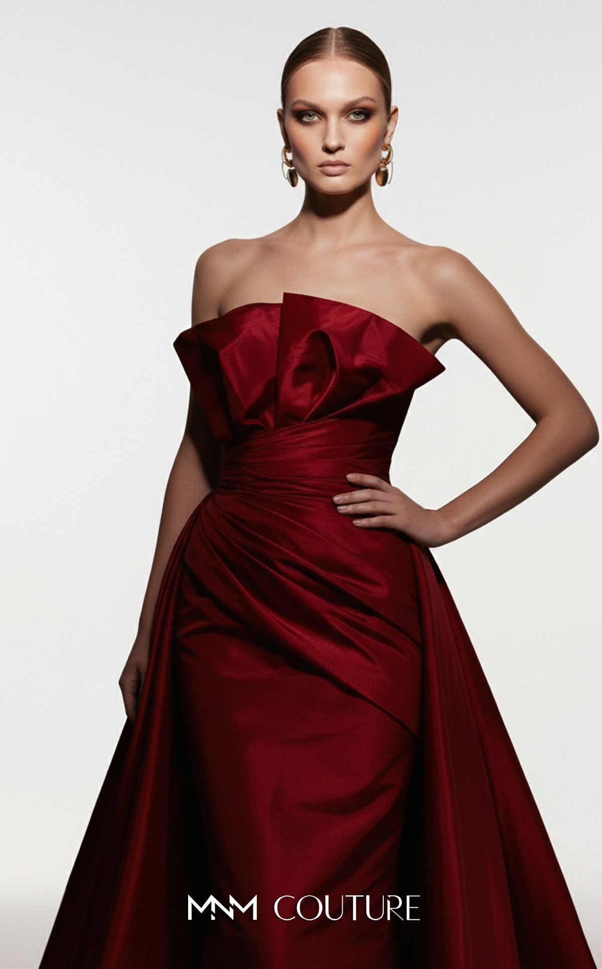 Strapless Straight Neck Floor-Length Satin Formal Ball Gown MNM Couture F03006