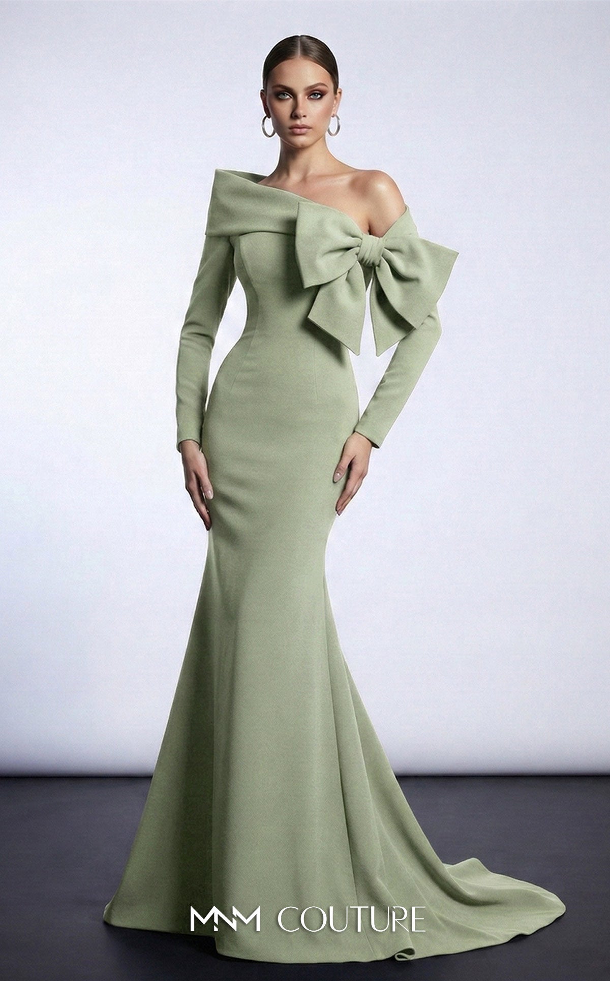 Off-the-Shoulder Floor-Length Scuba Occasion Mermaid MNM Couture F03007