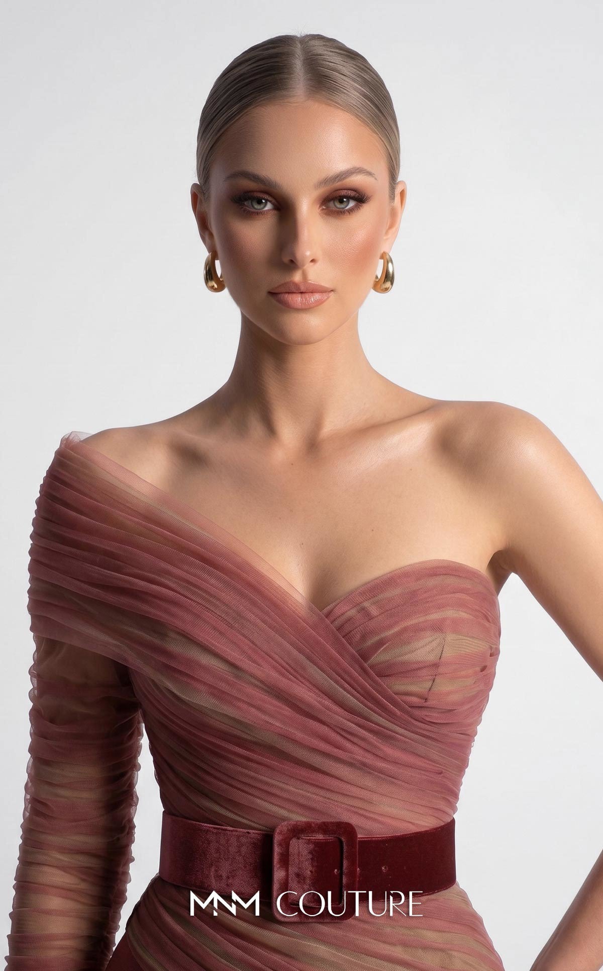 One-Shoulder Floor-Length Scuba Formal Sheath MNM Couture F03008A