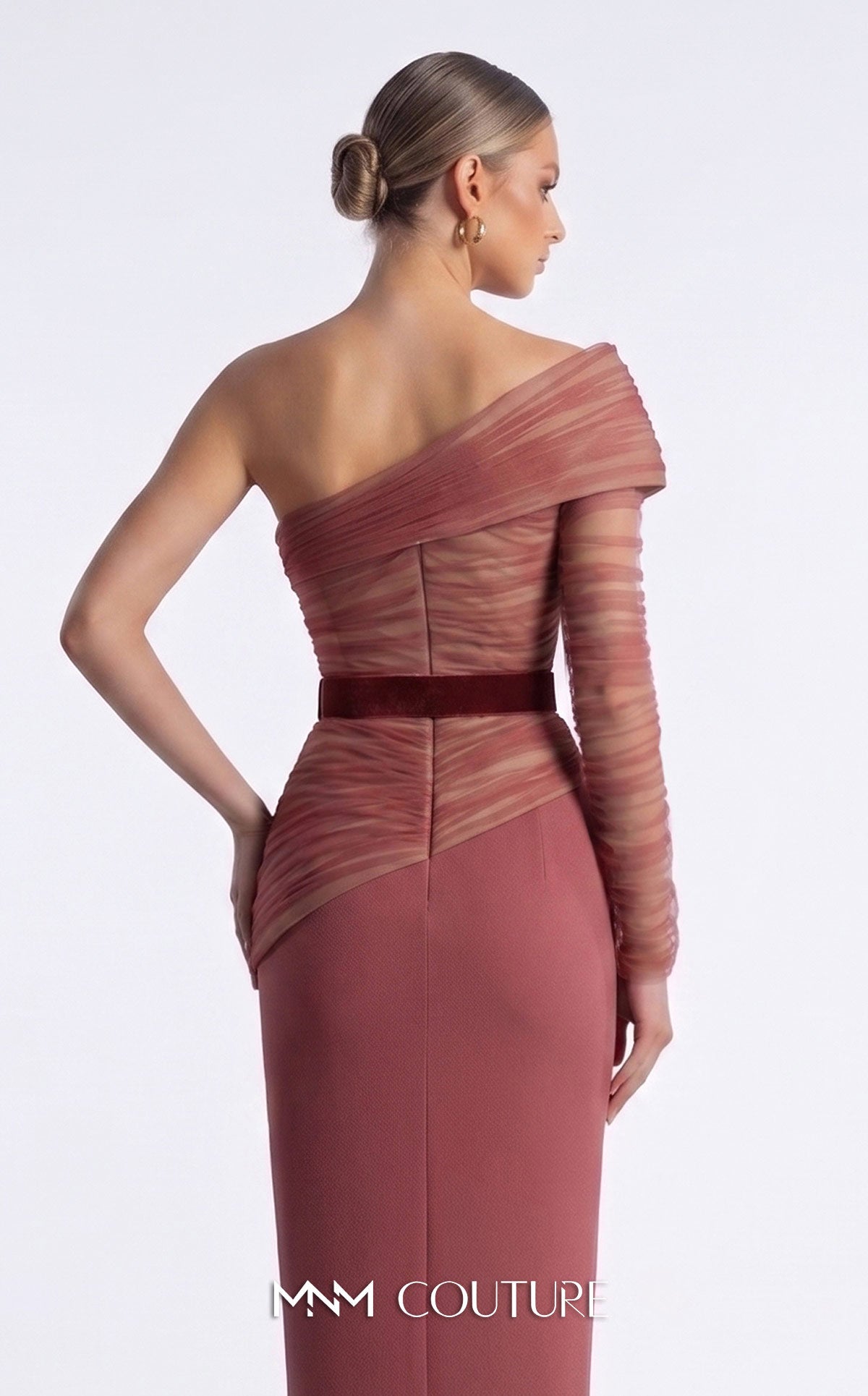 One-Shoulder Floor-Length Scuba Formal Sheath MNM Couture F03008A