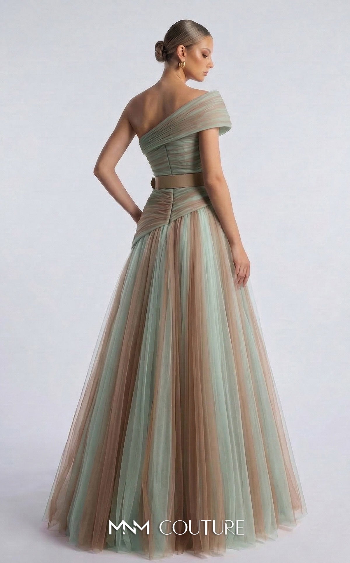 One-Shoulder Floor-Length Tulle Formal A-Line MNM Couture F03008