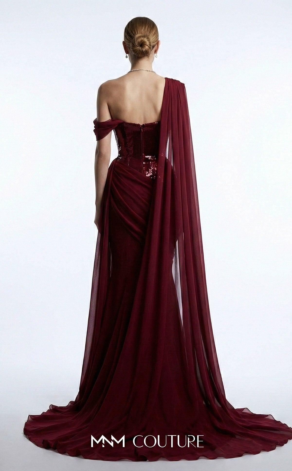 One-Shoulder Floor-Length with Train Chiffon Formal Mermaid/Trumpet MNM Couture F03017