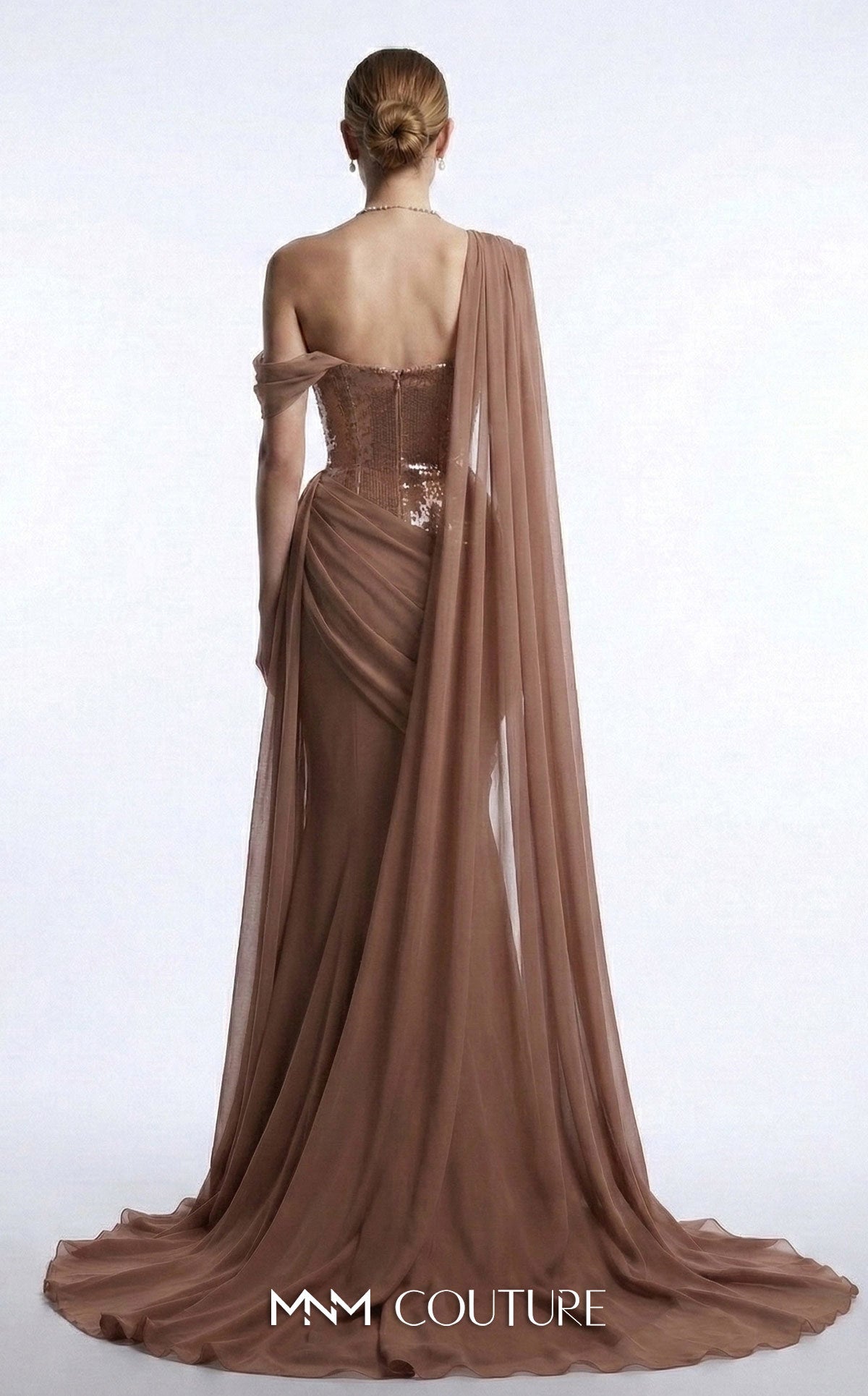 One-Shoulder Floor-Length with Train Chiffon Formal Mermaid/Trumpet MNM Couture F03017