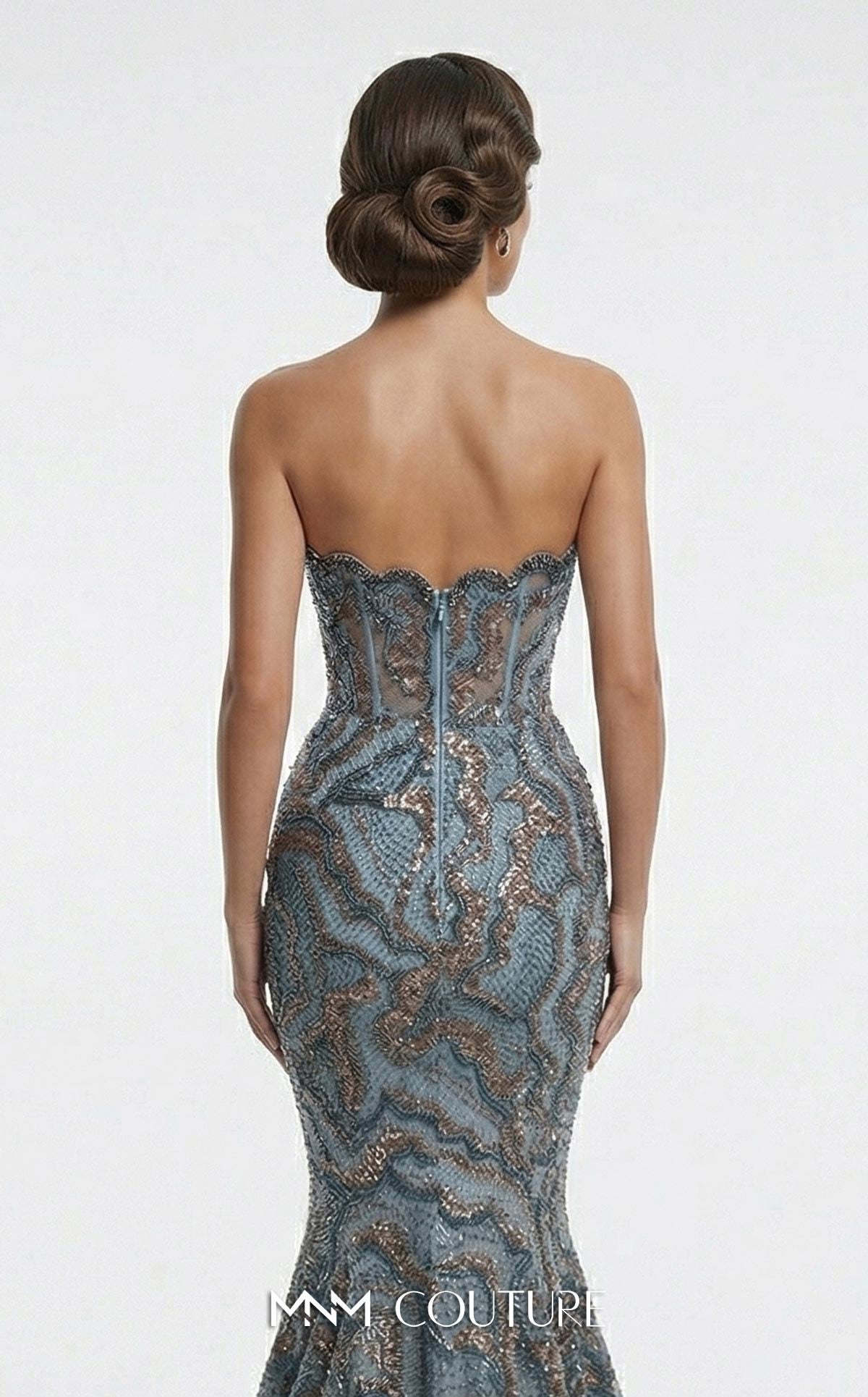 Blue Strapless Floor-Length Beaded Prom Dress Mermaid Gown MNM Couture F03018