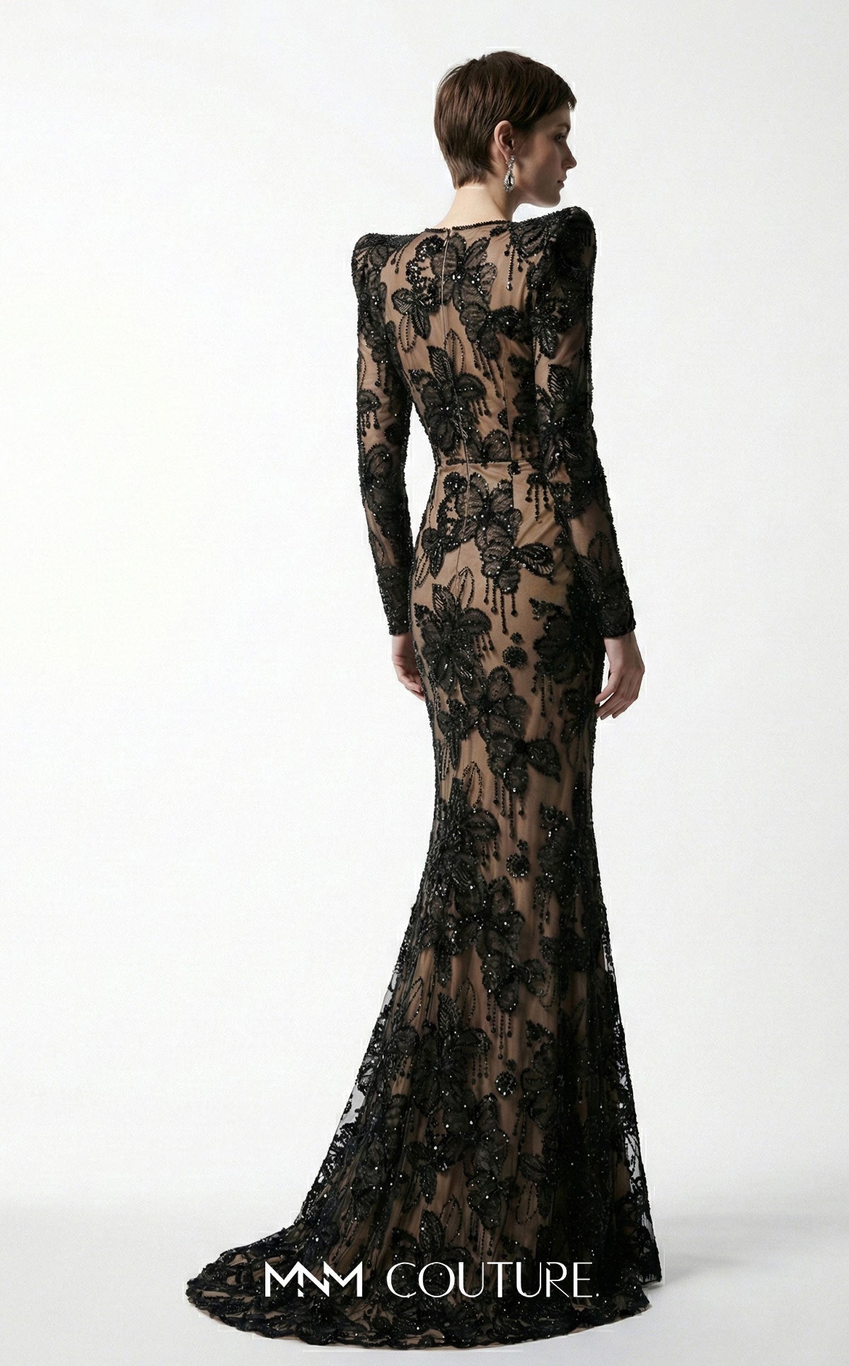 V-Neck Floor-Length Lace Formal Mermaid/Trumpet MNM Couture F03021