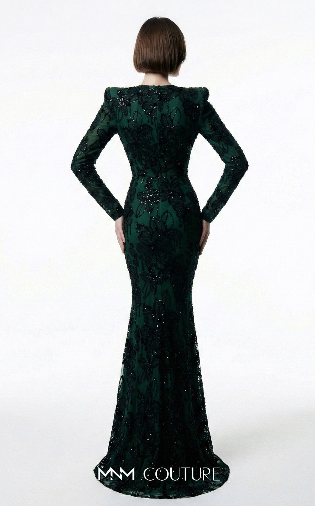 V-Neck Floor-Length Lace Formal Mermaid/Trumpet MNM Couture F03021