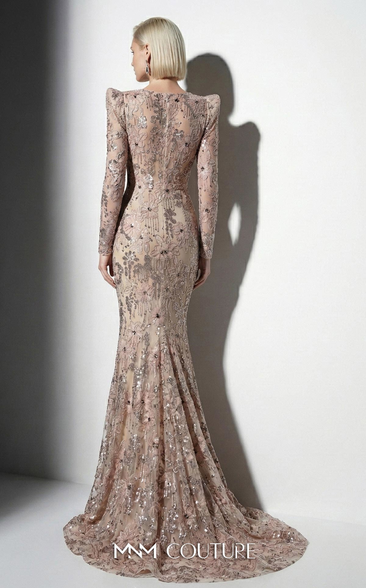 V-Neck Floor-Length Lace Formal Mermaid/Trumpet MNM Couture F03021