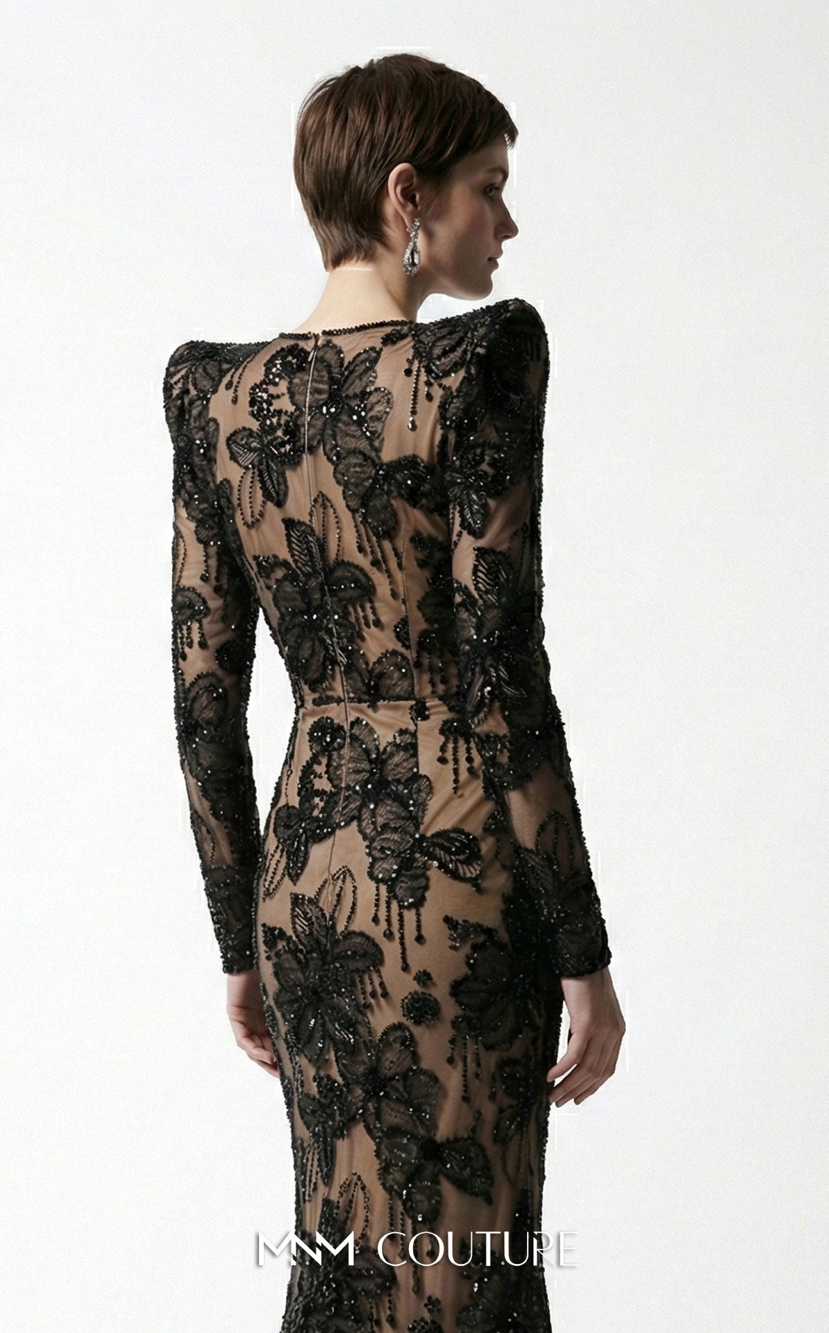 V-Neck Floor-Length Lace Formal Mermaid/Trumpet MNM Couture F03021