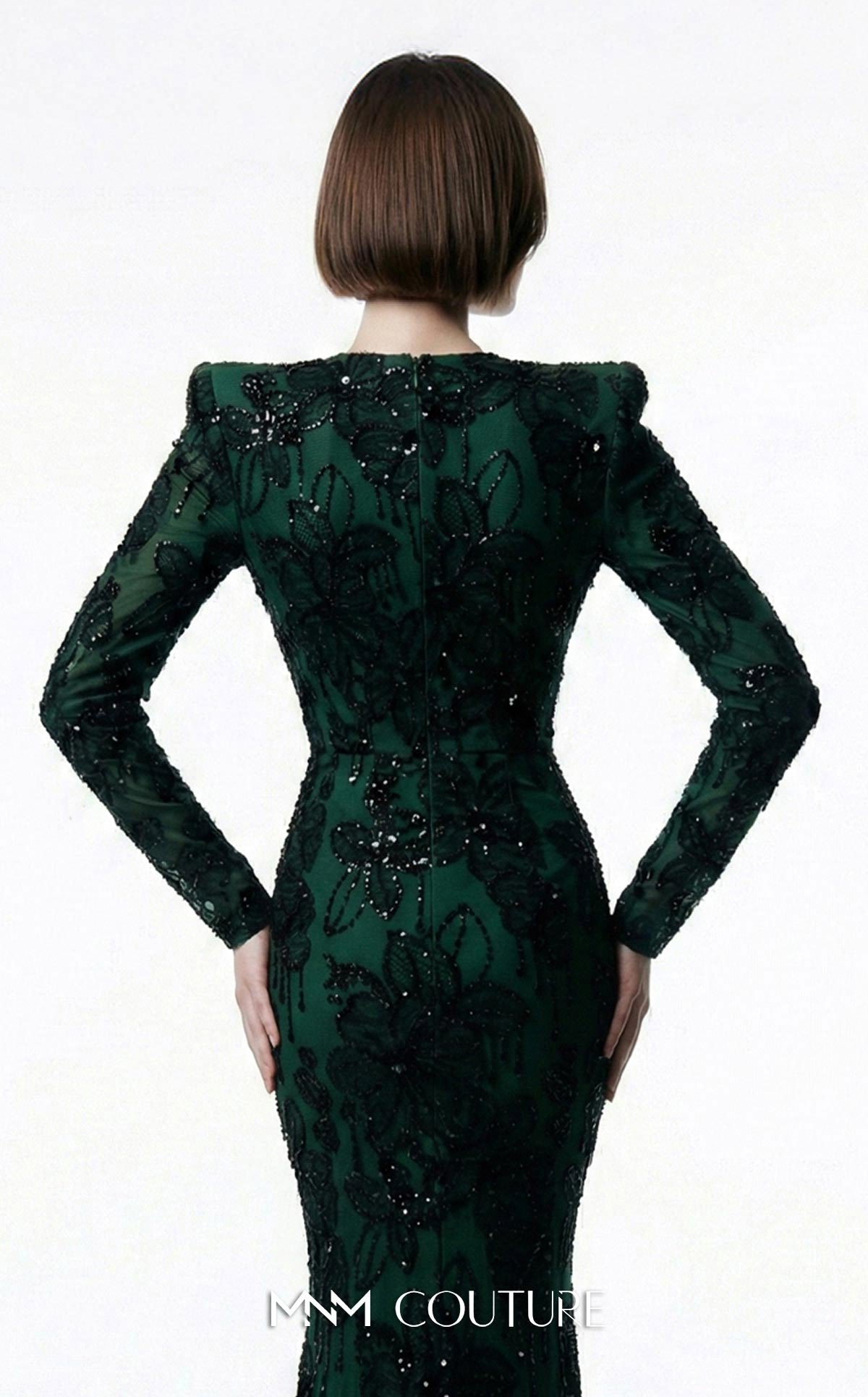 V-Neck Floor-Length Lace Formal Mermaid/Trumpet MNM Couture F03021