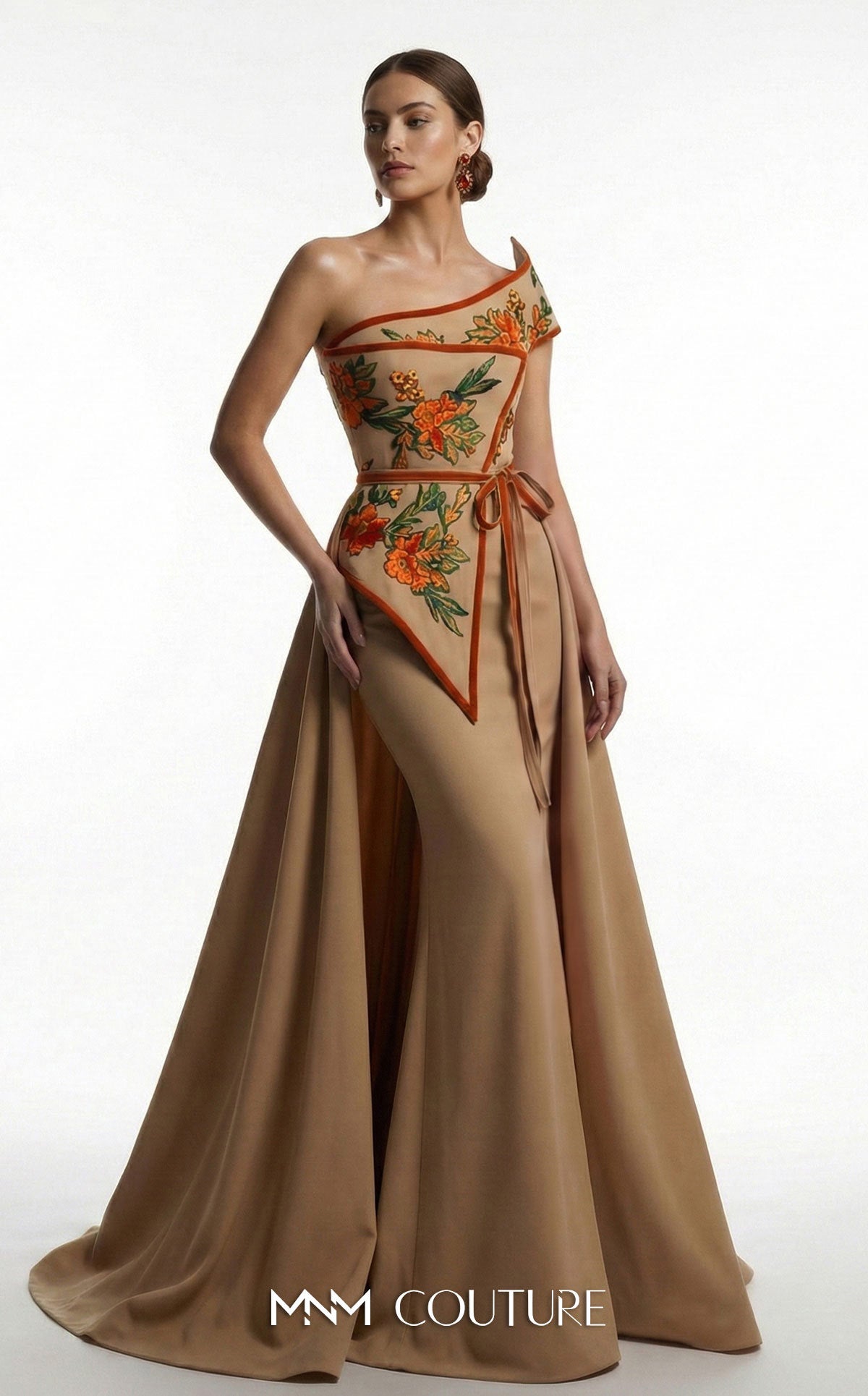 One-Shoulder Floor-Length Satin Occasion Mermaid MNM Couture F03023