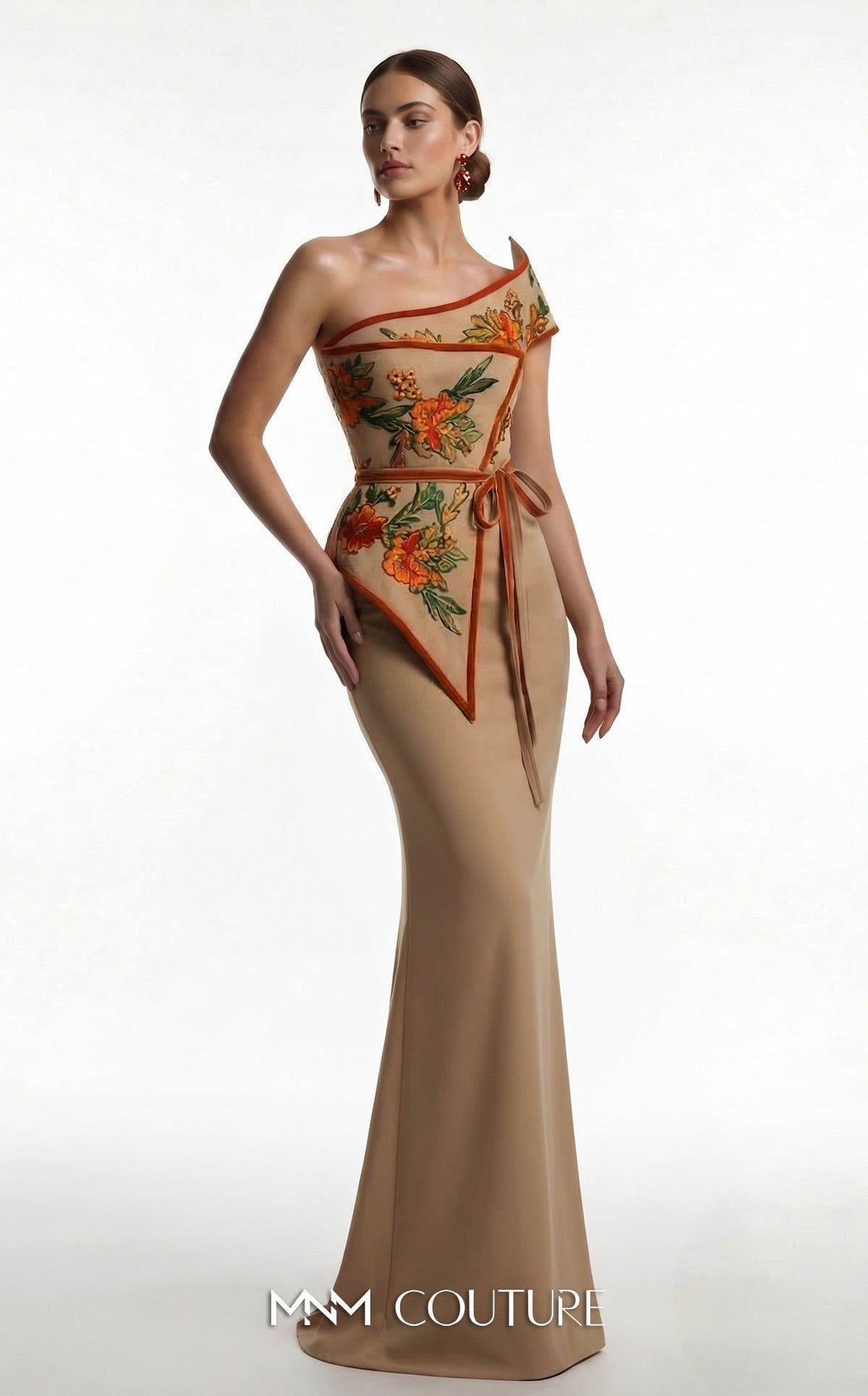 One-Shoulder Floor-Length Satin Occasion Mermaid MNM Couture F03023