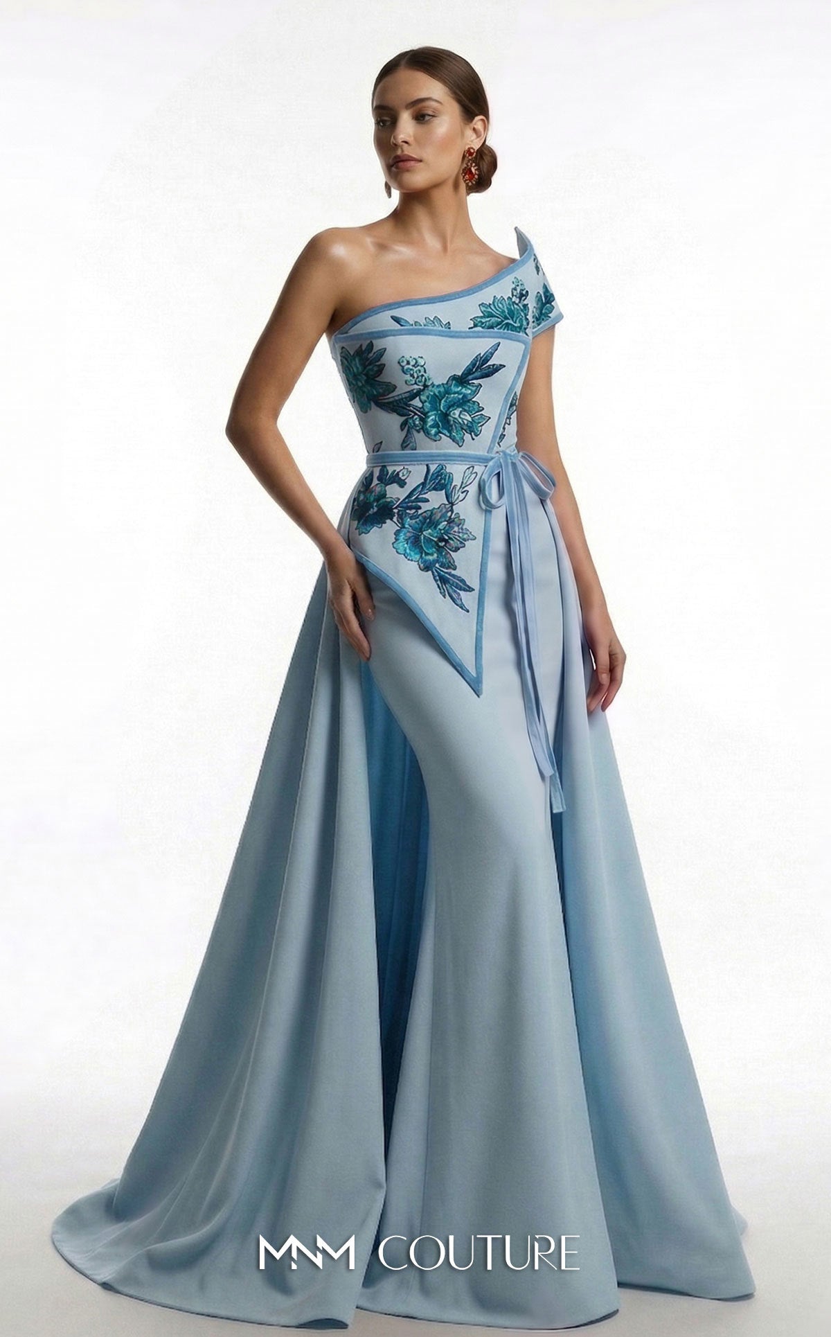 One-Shoulder Floor-Length Satin Occasion Mermaid MNM Couture F03023