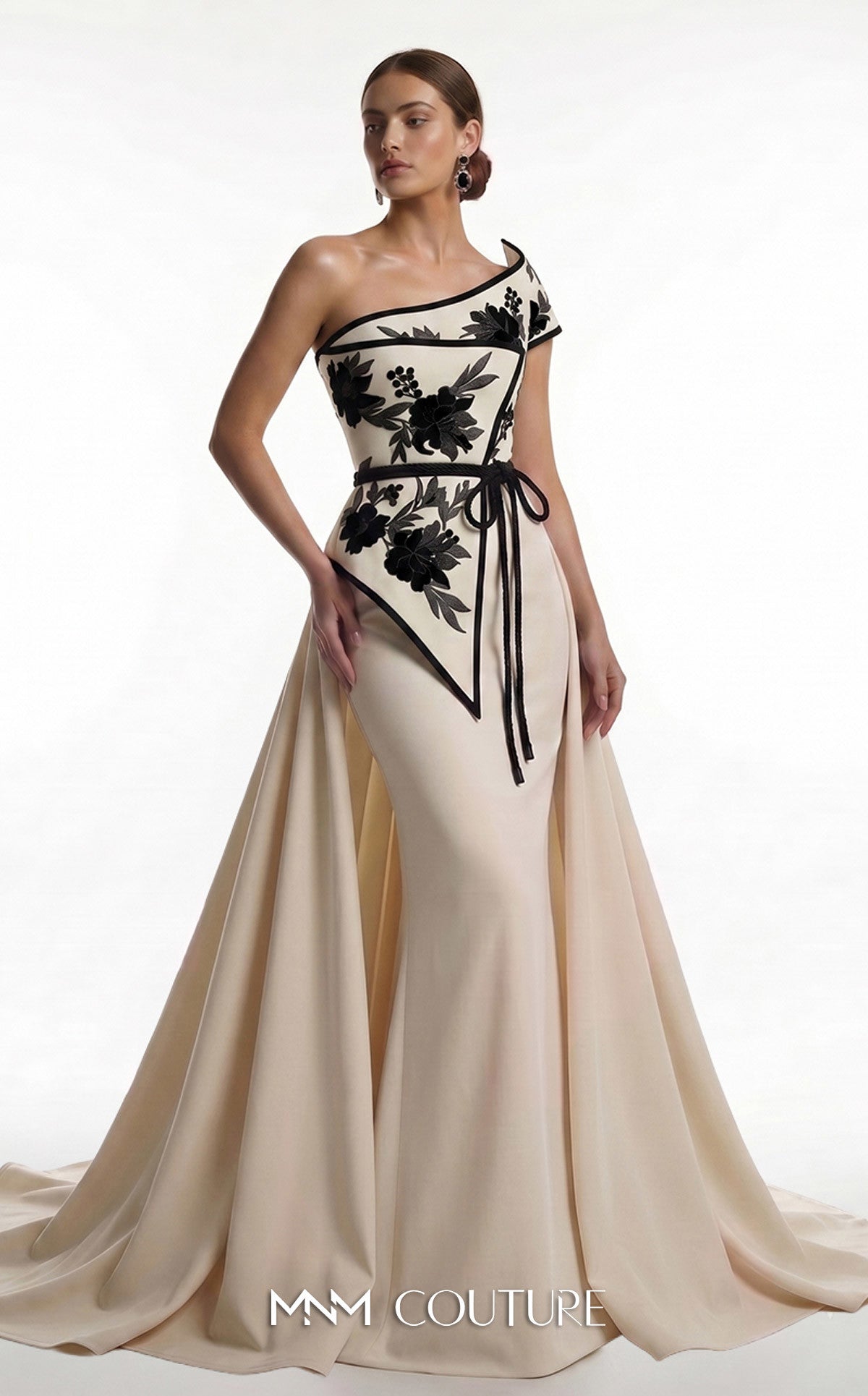 One-Shoulder Floor-Length Satin Occasion Mermaid MNM Couture F03023