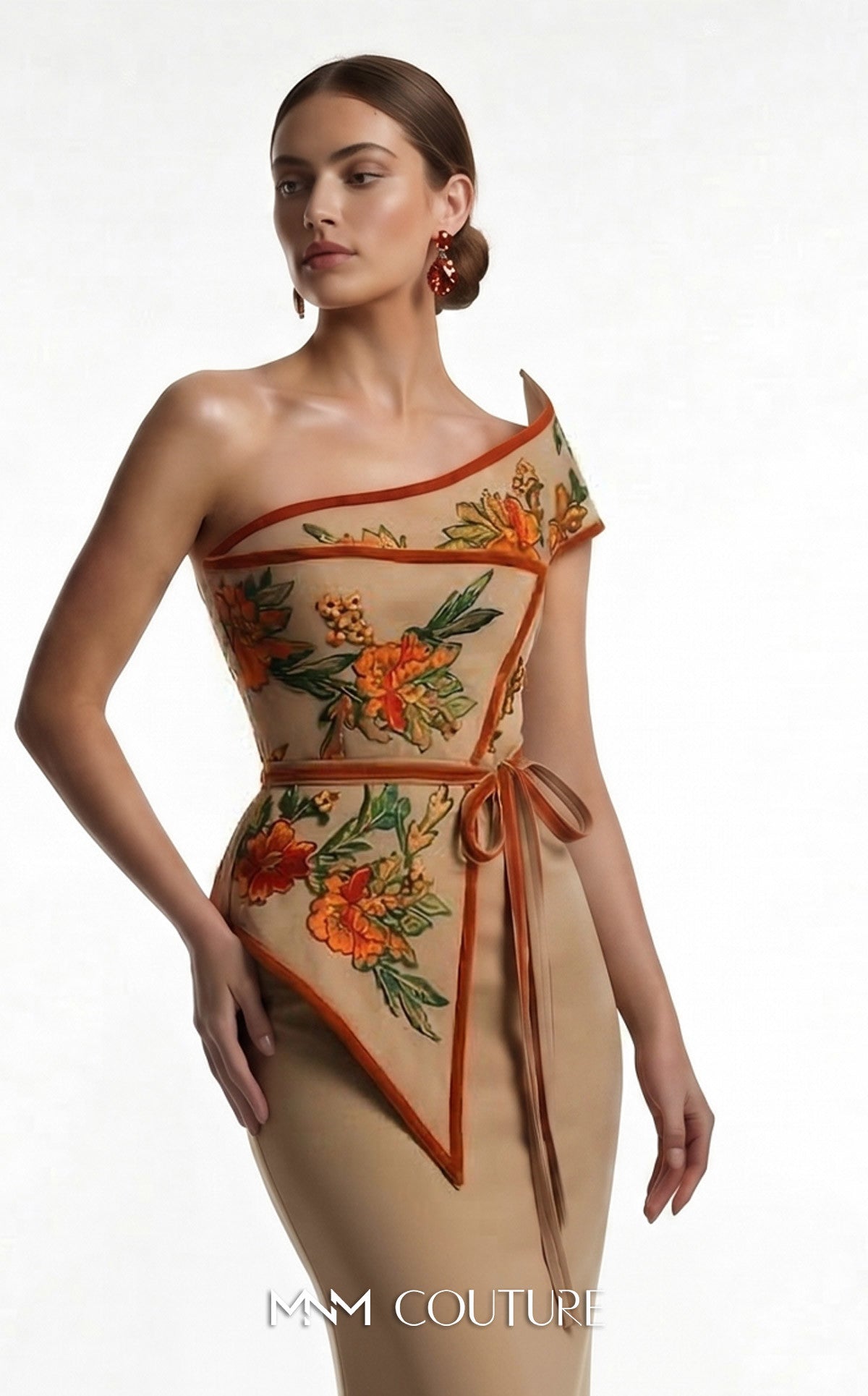 One-Shoulder Floor-Length Satin Occasion Mermaid MNM Couture F03023