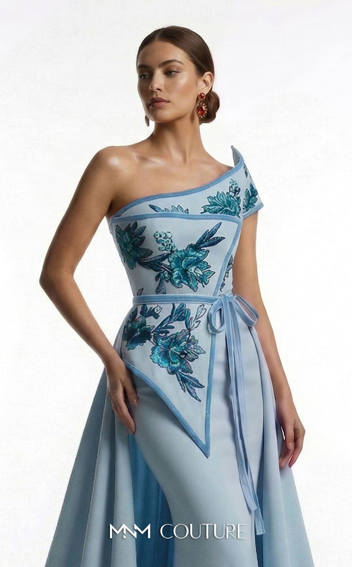 One-Shoulder Floor-Length Satin Occasion Mermaid MNM Couture F03023