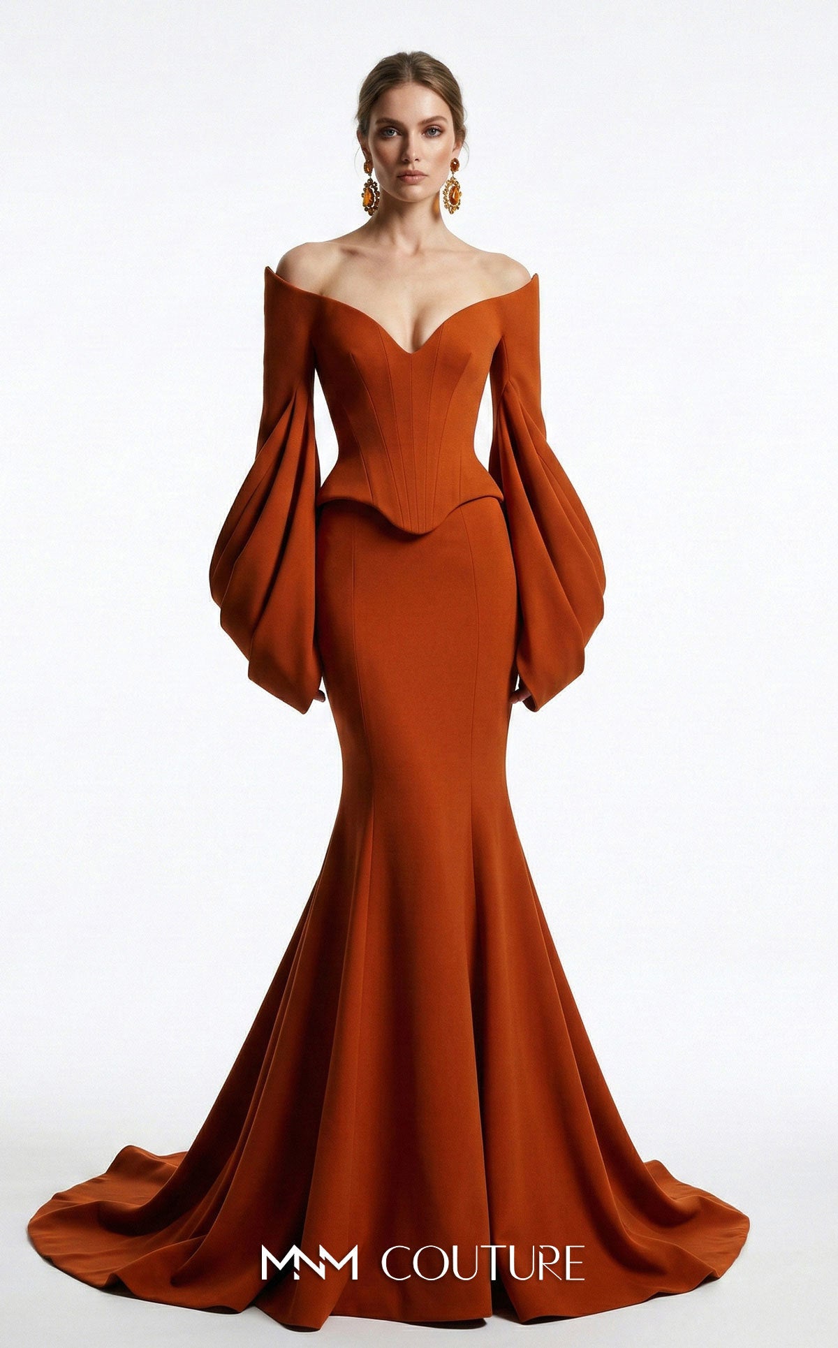 Off-the-Shoulder Floor-Length Scuba Formal Mermaid MNM Couture F03036