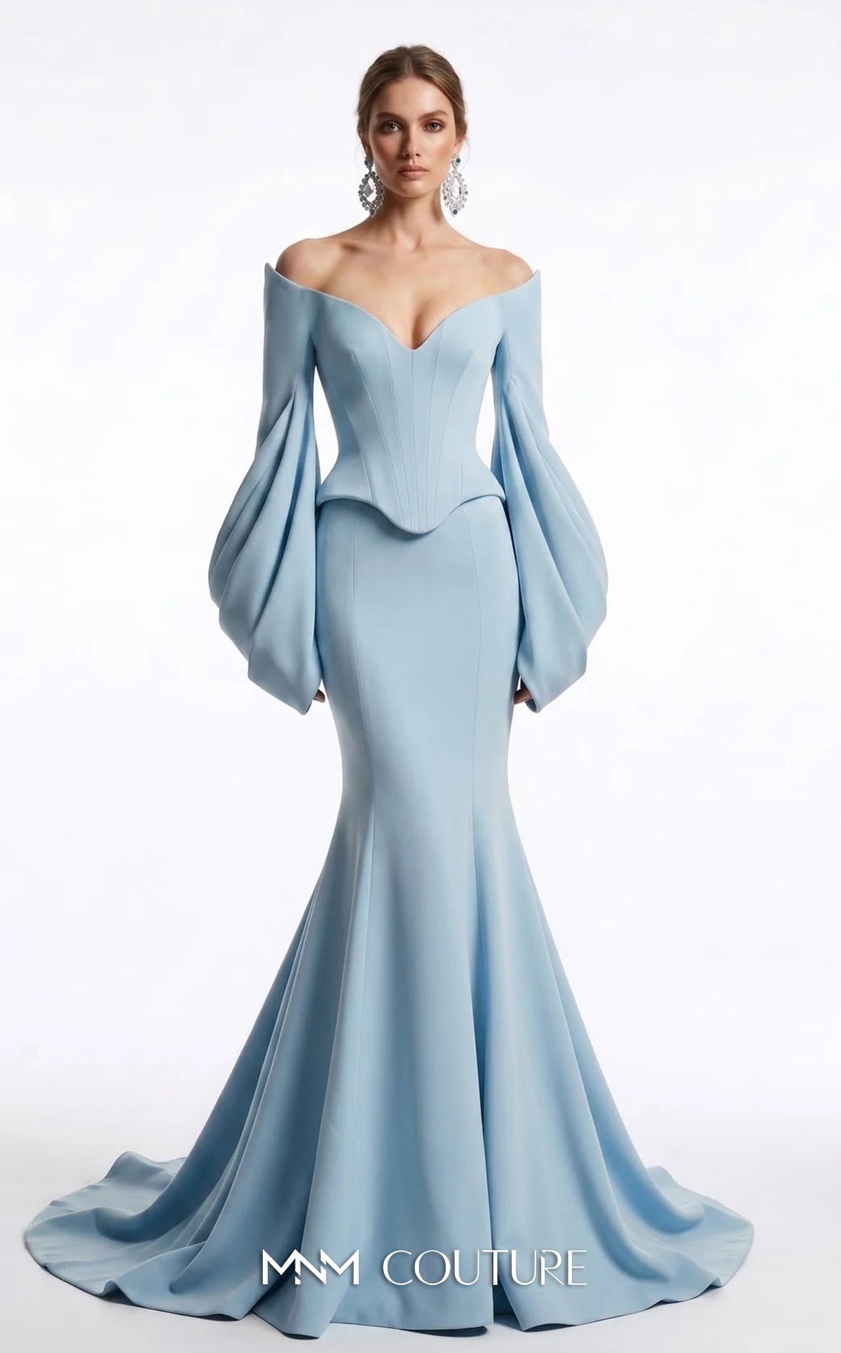 Off-the-Shoulder Floor-Length Scuba Formal Mermaid MNM Couture F03036