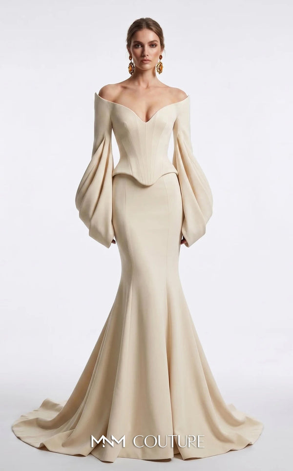 Off-the-Shoulder Floor-Length Scuba Formal Mermaid MNM Couture F03036