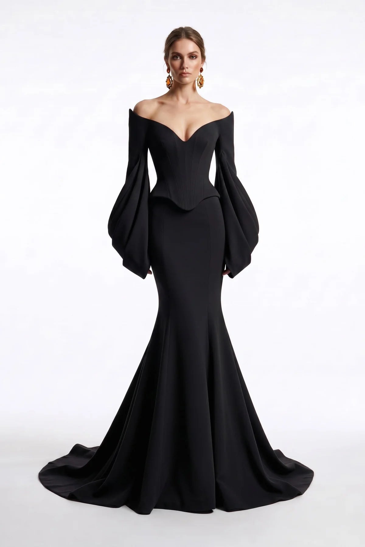 Off-the-Shoulder Floor-Length Scuba Formal Mermaid MNM Couture F03036