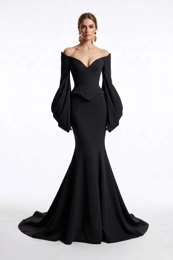 Off-the-Shoulder Floor-Length Scuba Formal Mermaid MNM Couture F03036