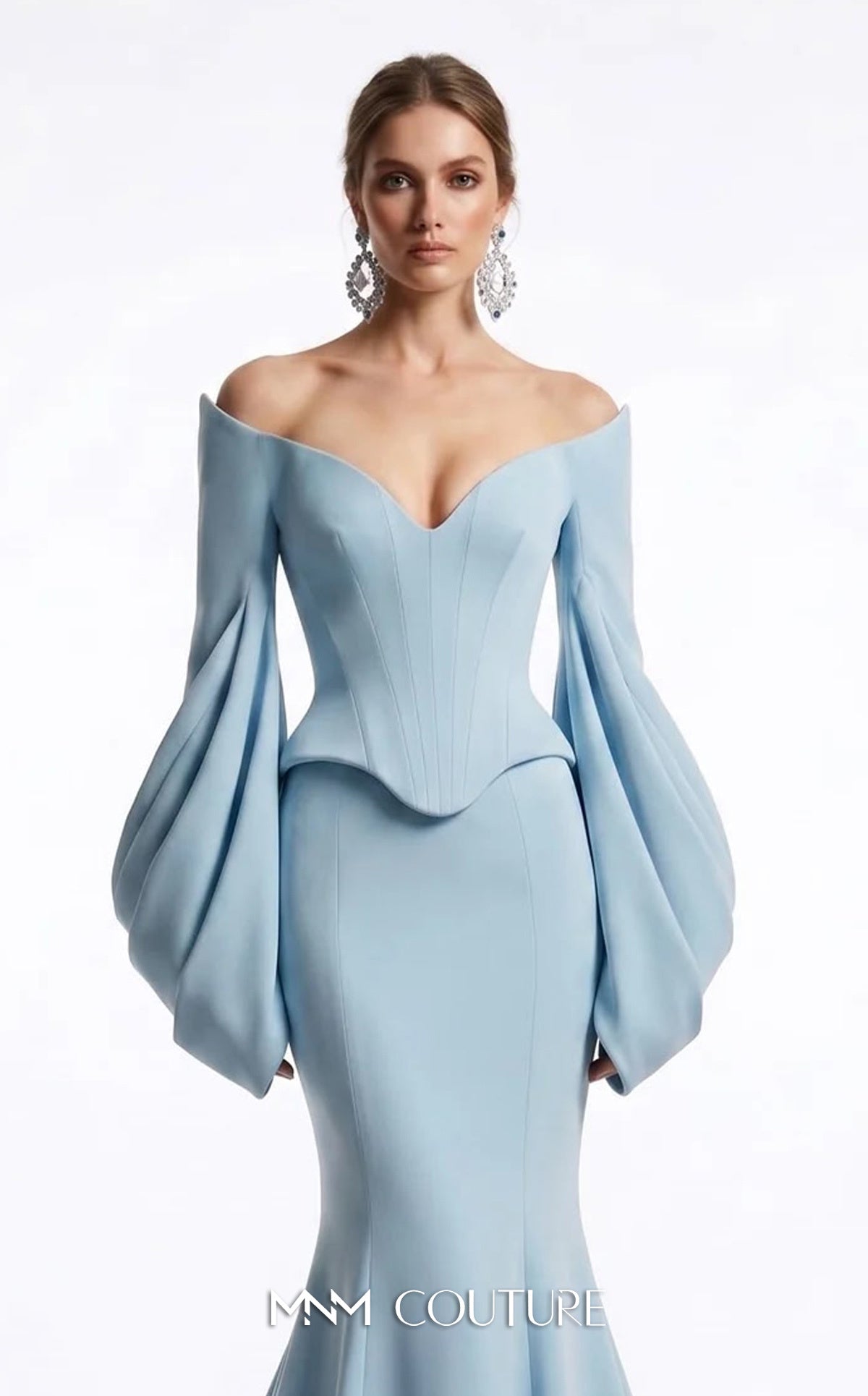 Off-the-Shoulder Floor-Length Scuba Formal Mermaid MNM Couture F03036