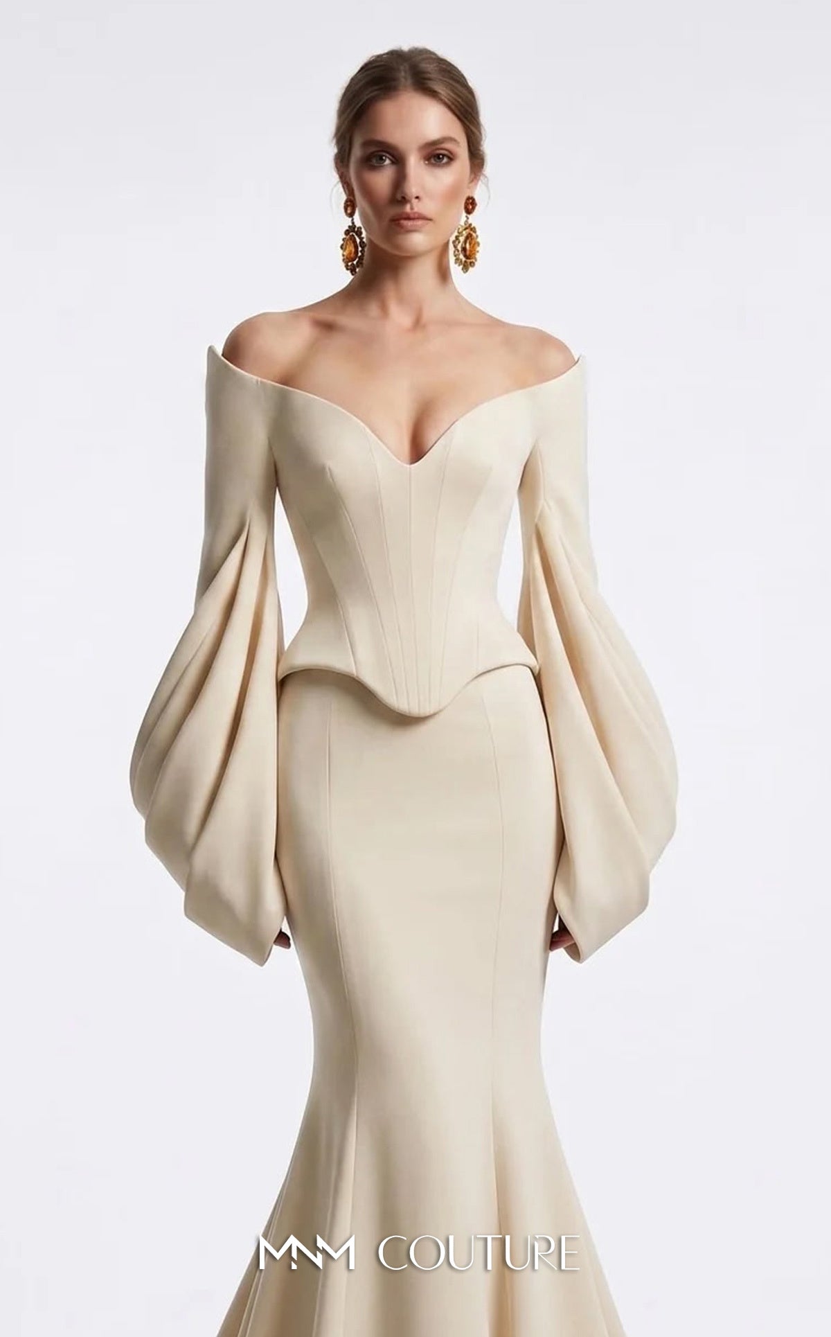 Off-the-Shoulder Floor-Length Scuba Formal Mermaid MNM Couture F03036