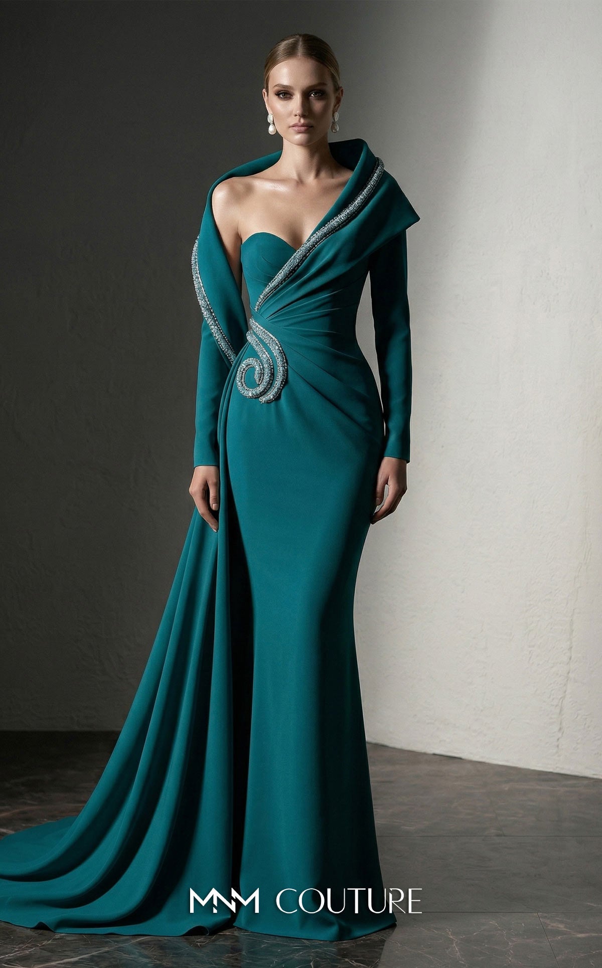 Strapless Curved Neck Floor-Length Crepe Formal Sheath/Colu MNM Couture F03038