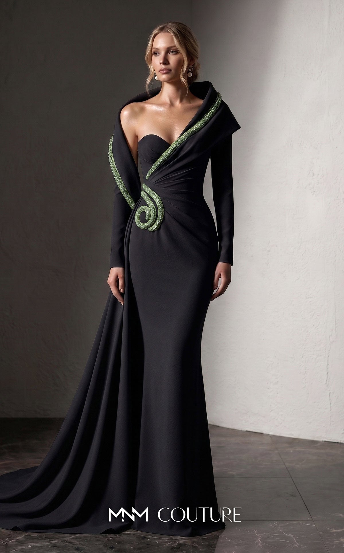 Strapless Curved Neck Floor-Length Crepe Formal Sheath/Colu MNM Couture F03038