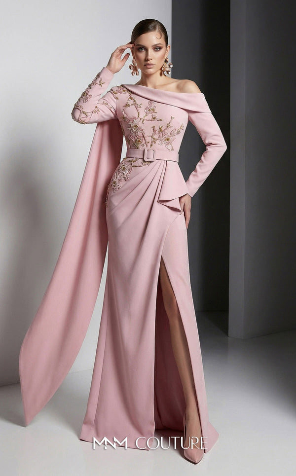 Off-the-Shoulder Floor-Length Crepe Formal Mermaid MNM Couture F03039